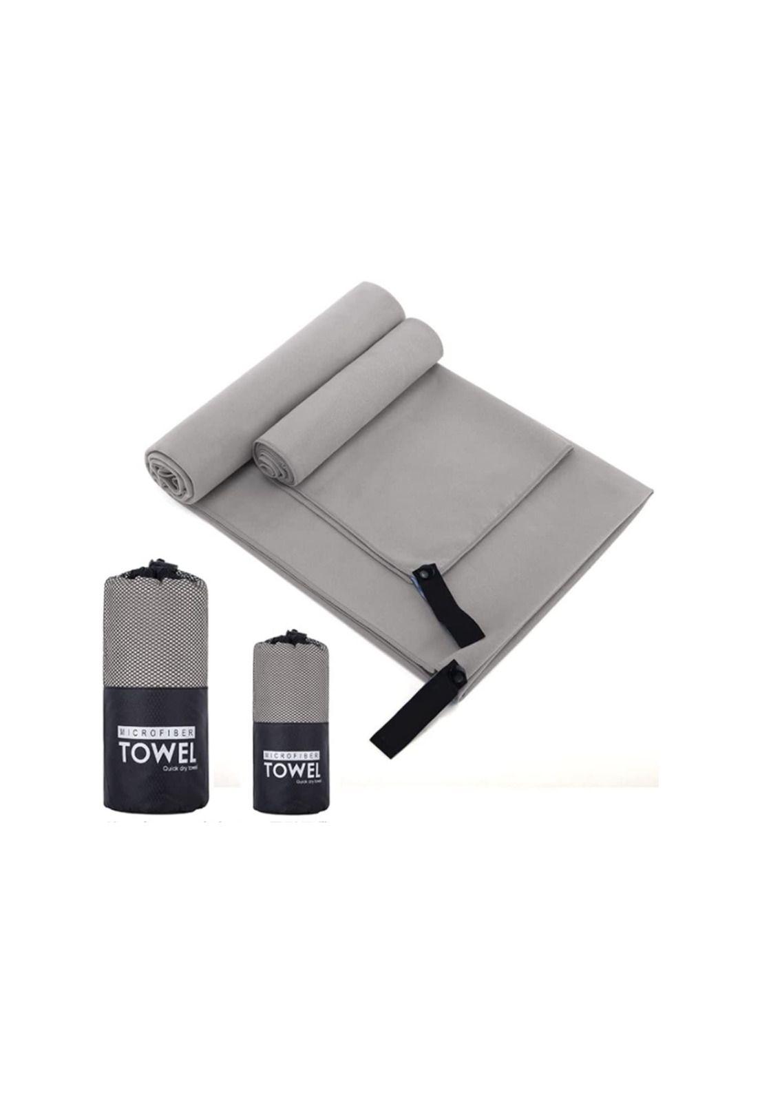 Set 3 Toallas Baño Viaje Microfibra Secado Rápido Gris-4