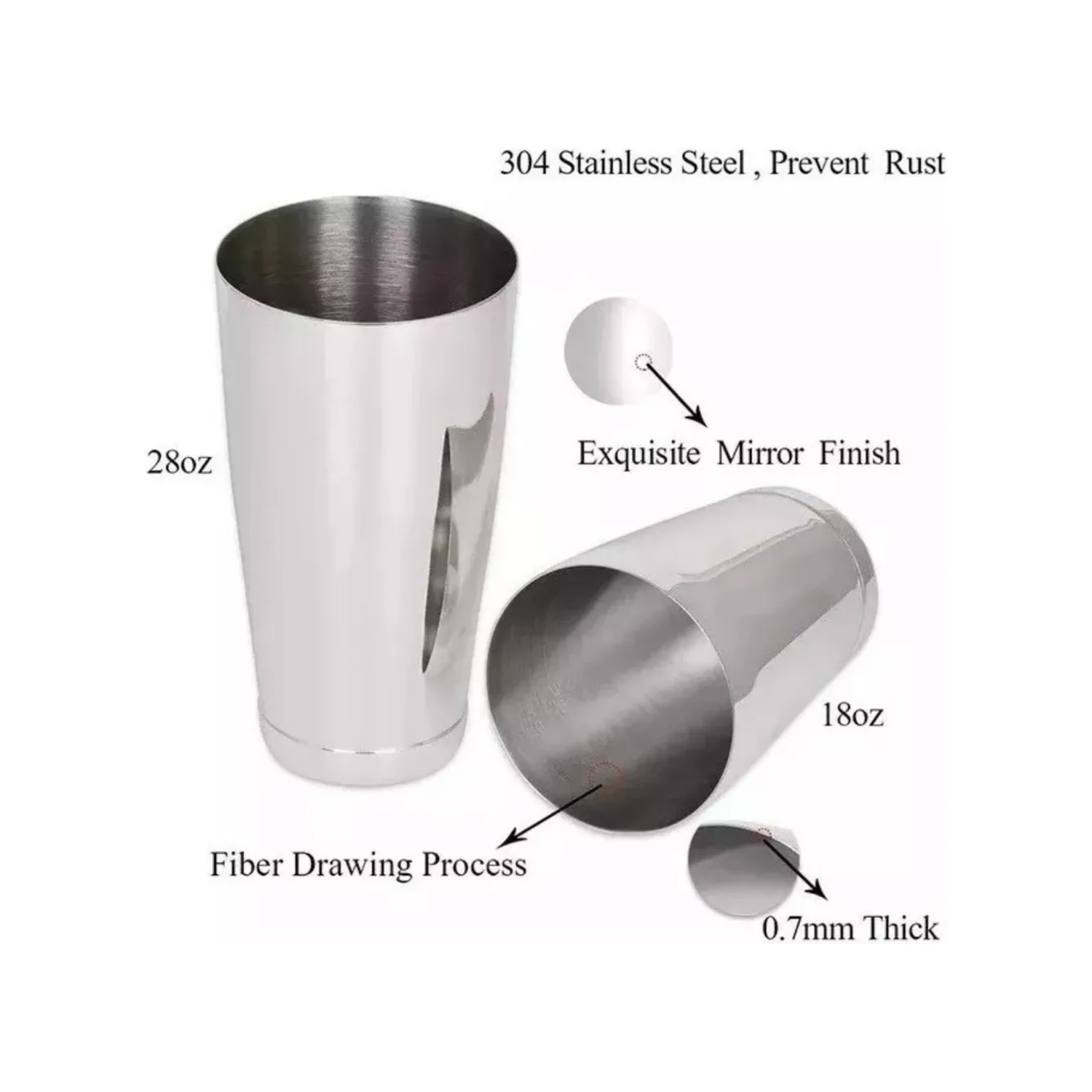 Coctelera Americana Boston Bar Shaker 800 ML Plateado-3