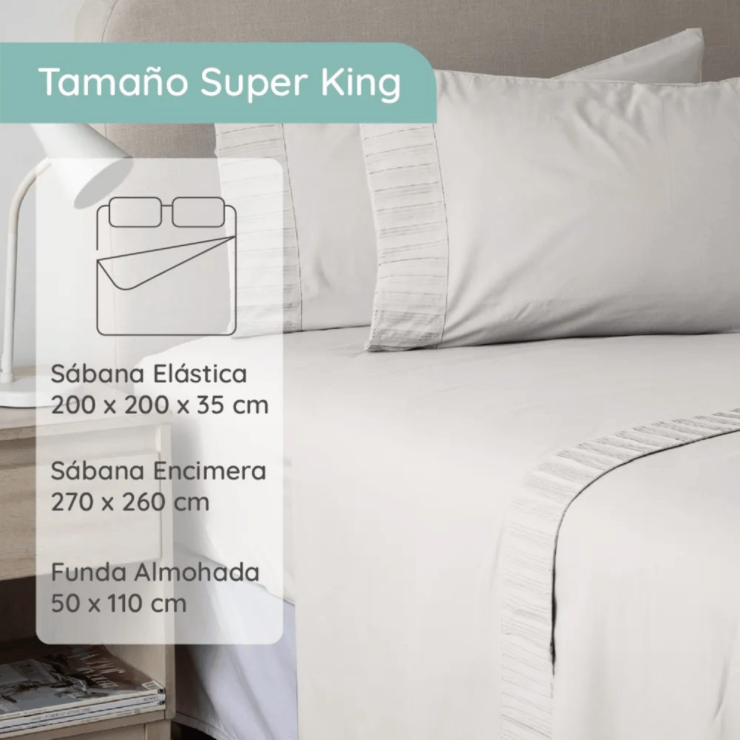 Sabanas Colchón Super King Microfibra 300 Hilos Gris Claro-4