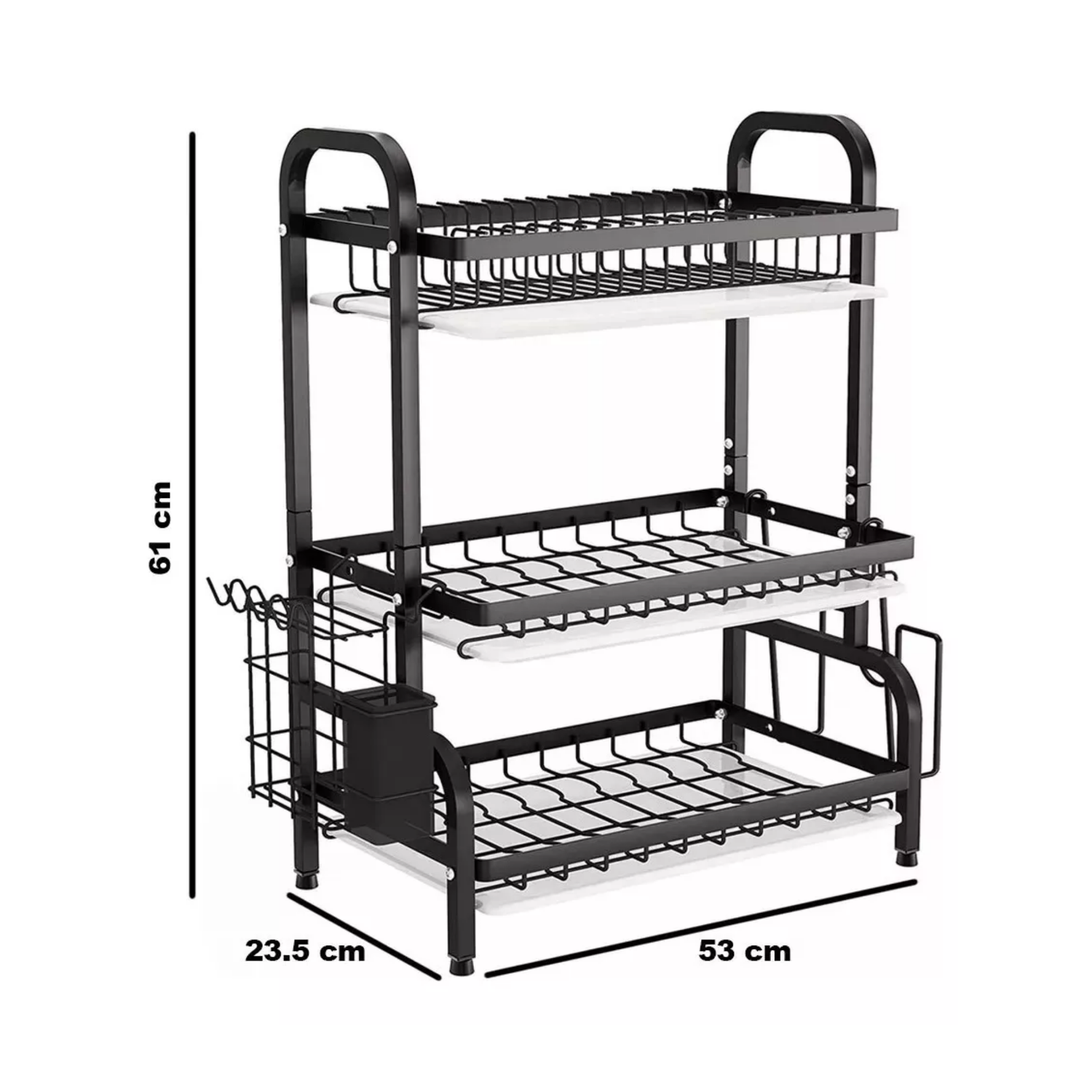 Rack Escurridor Estante Secador Loza 3 Niveles 53x23,5x61 CM Negro-2