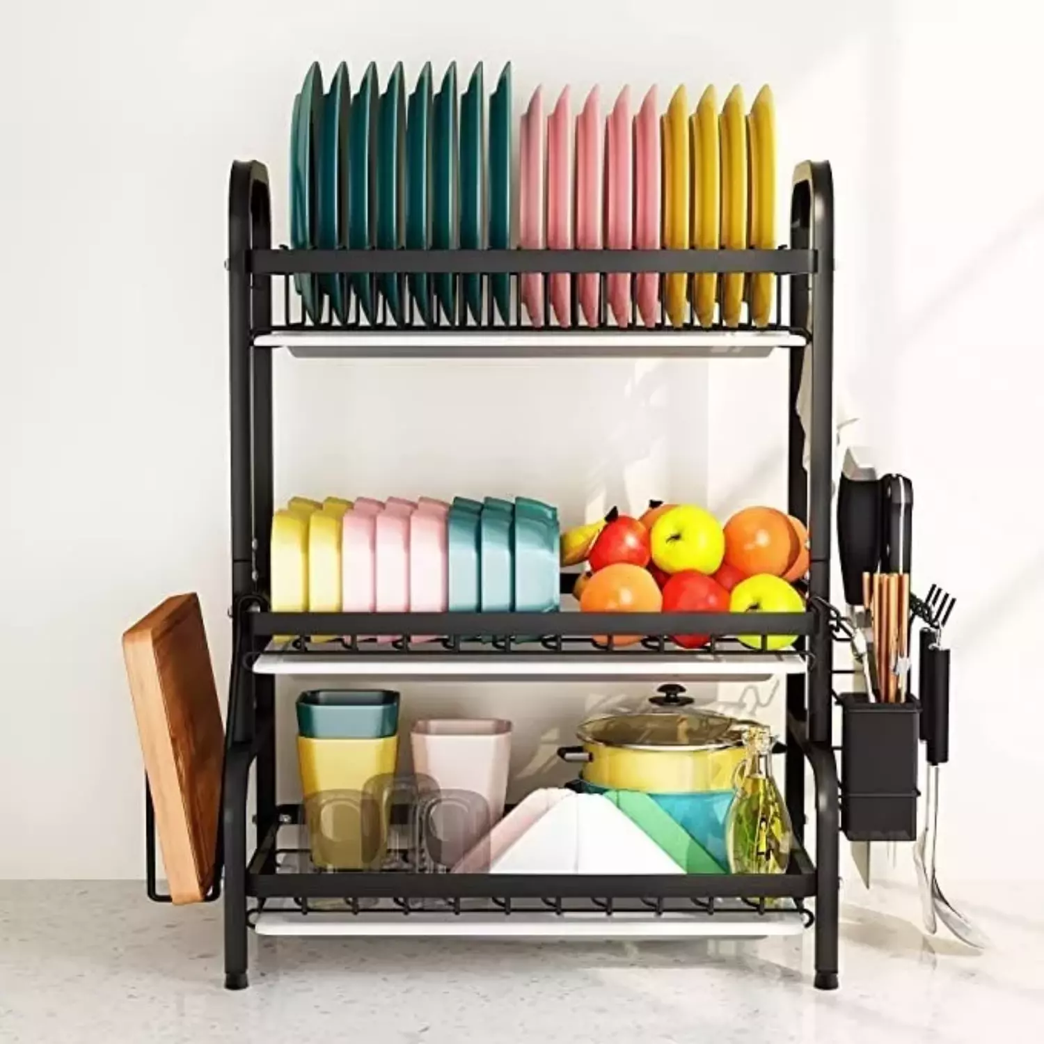 Rack Escurridor Estante Secador Loza 3 Niveles 53x23,5x61 CM Negro-3