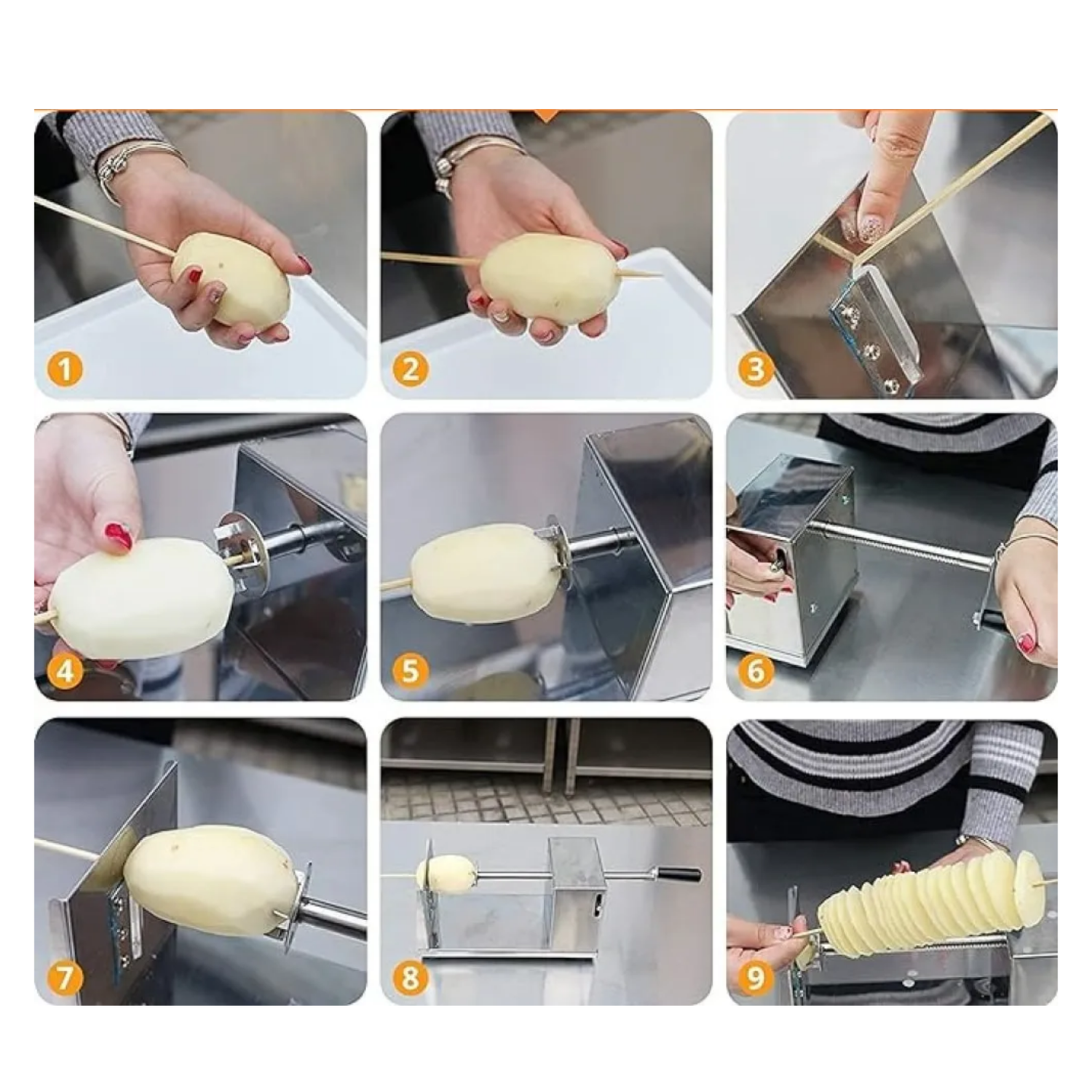 Máquina Cortadora Espiral Papas Acero Inoxidable 25x14x12 CM-3