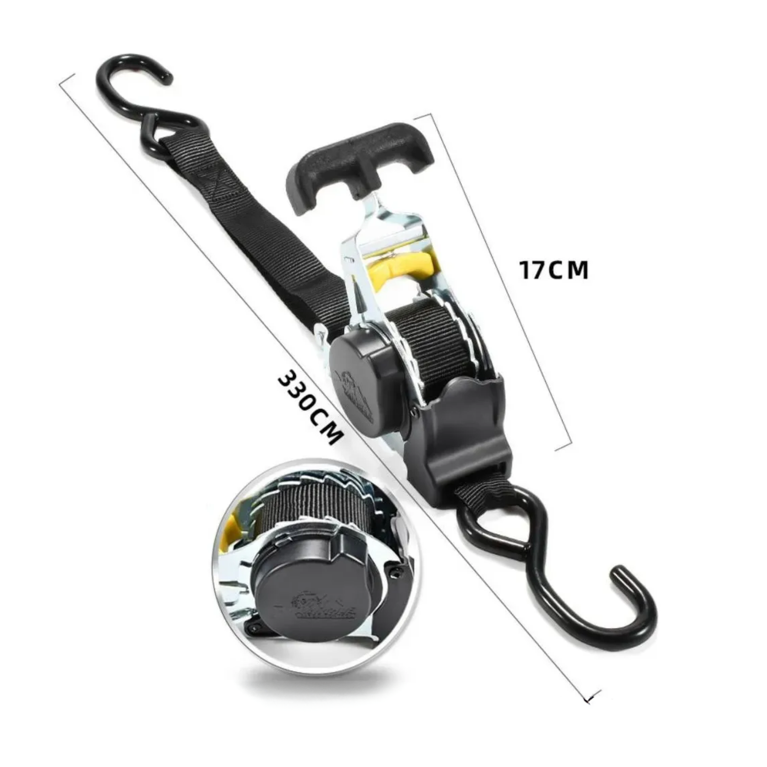 Pack 2 Eslinga Correa Amarre Retráctil 2,5x3 MTS Negro-2