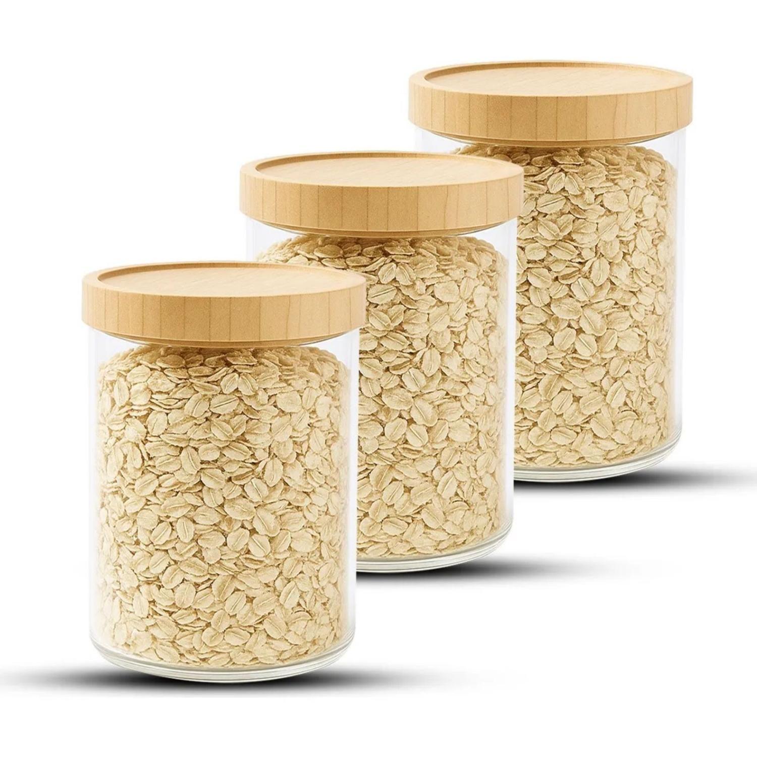 Pack 3 Frasco Hermetico Contenedor Especies Tapa Bambú 1000 ML-0