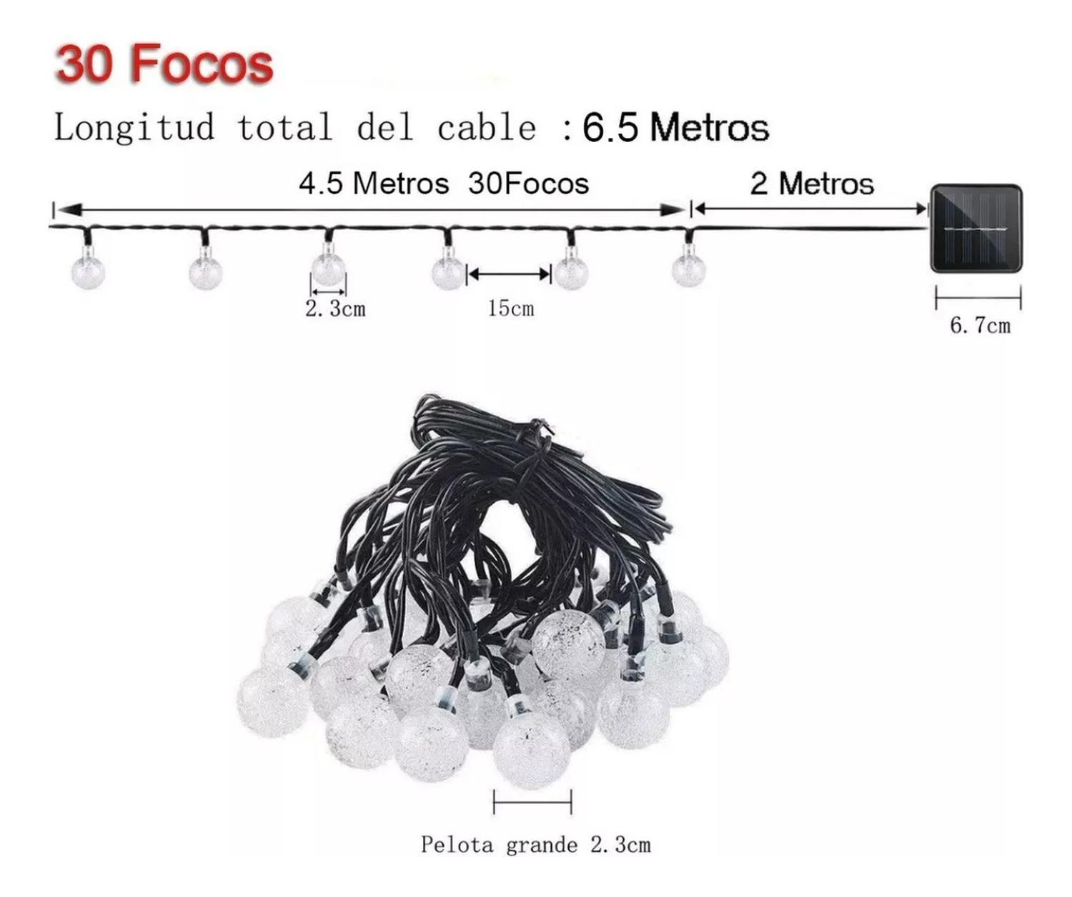 Tira 30 Luces Solares Led Jardín Hogar Exteriores 3V 6.5 M-2