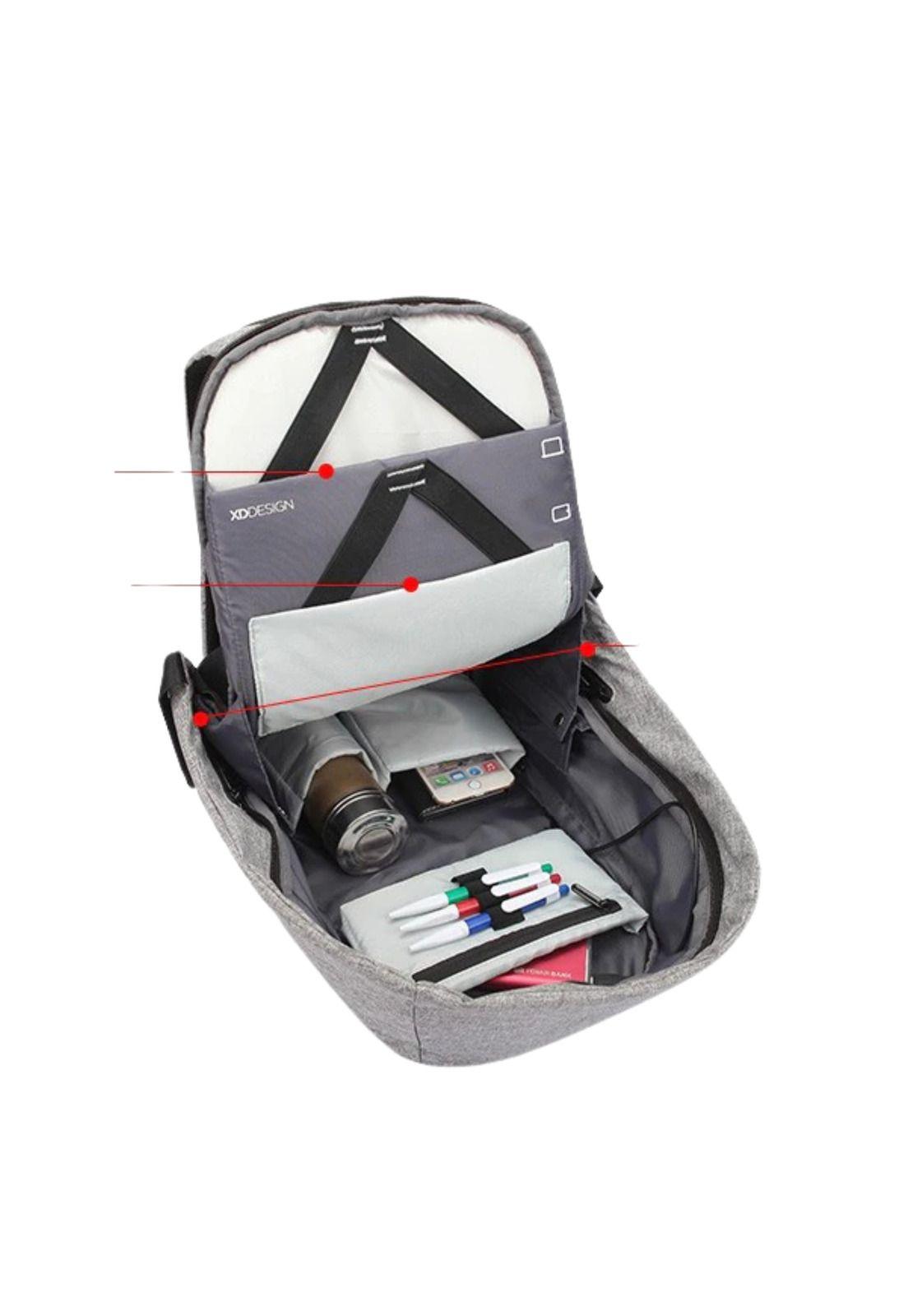 Mochila Bolso Notebook Antirrobo Ajustable Acolchado 25 L Gris-2