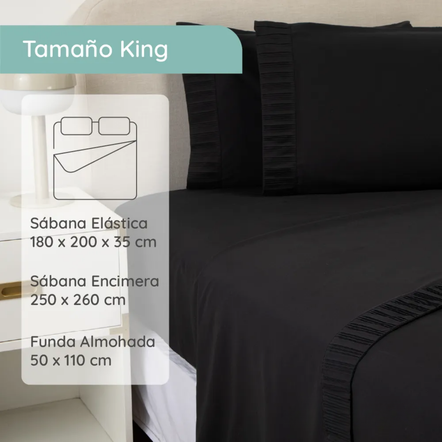 Sabanas Colchón King Microfibra 300 Hilos Negro-2