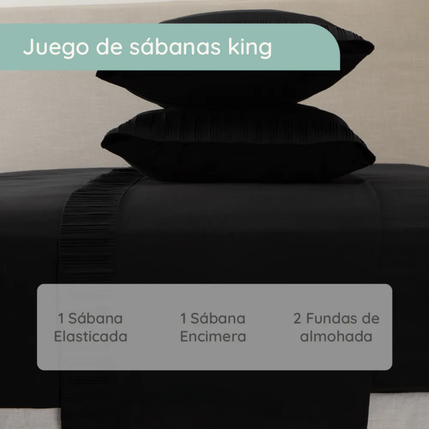Sabanas Colchón King Microfibra 300 Hilos Negro-3