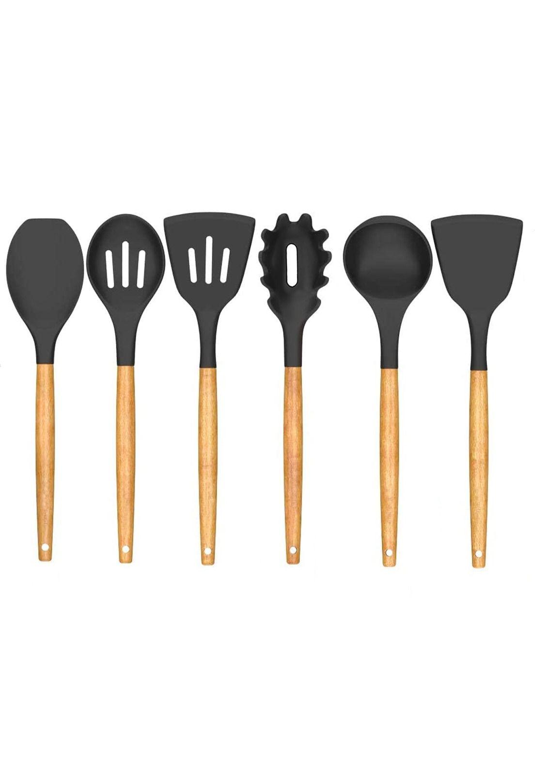 Set 4 Utensilios de Cocina Silicona Madera Negro-2