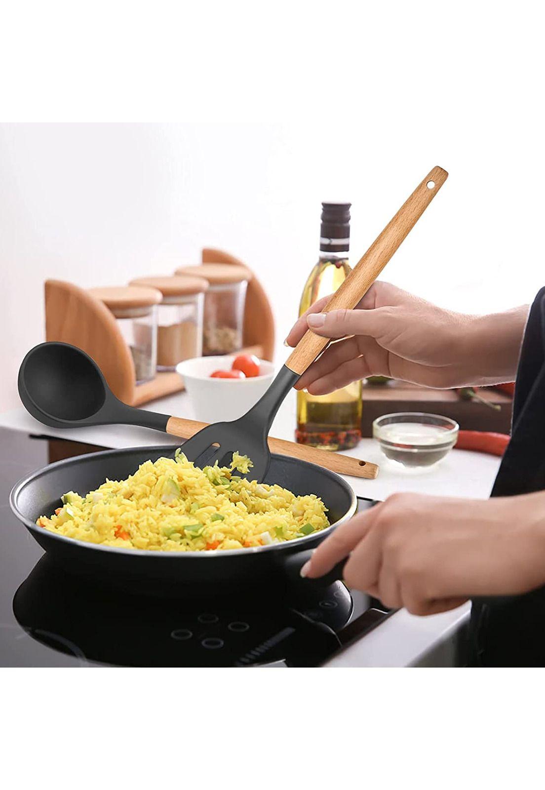 Set 4 Utensilios de Cocina Silicona Madera Negro-4