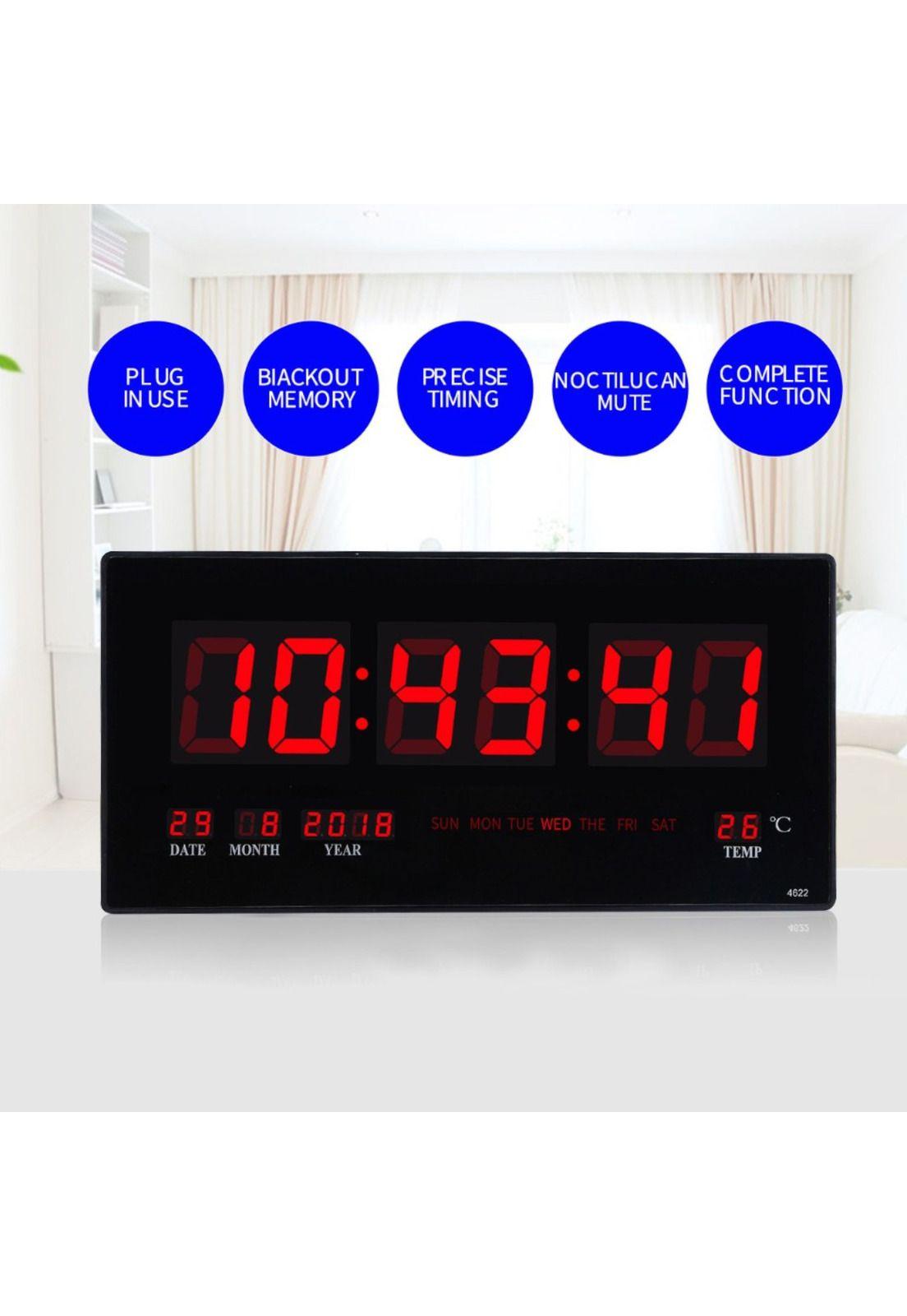 Reloj Digital LED Pared Hora Fecha Temperatura 22x46x2.5 CM-2
