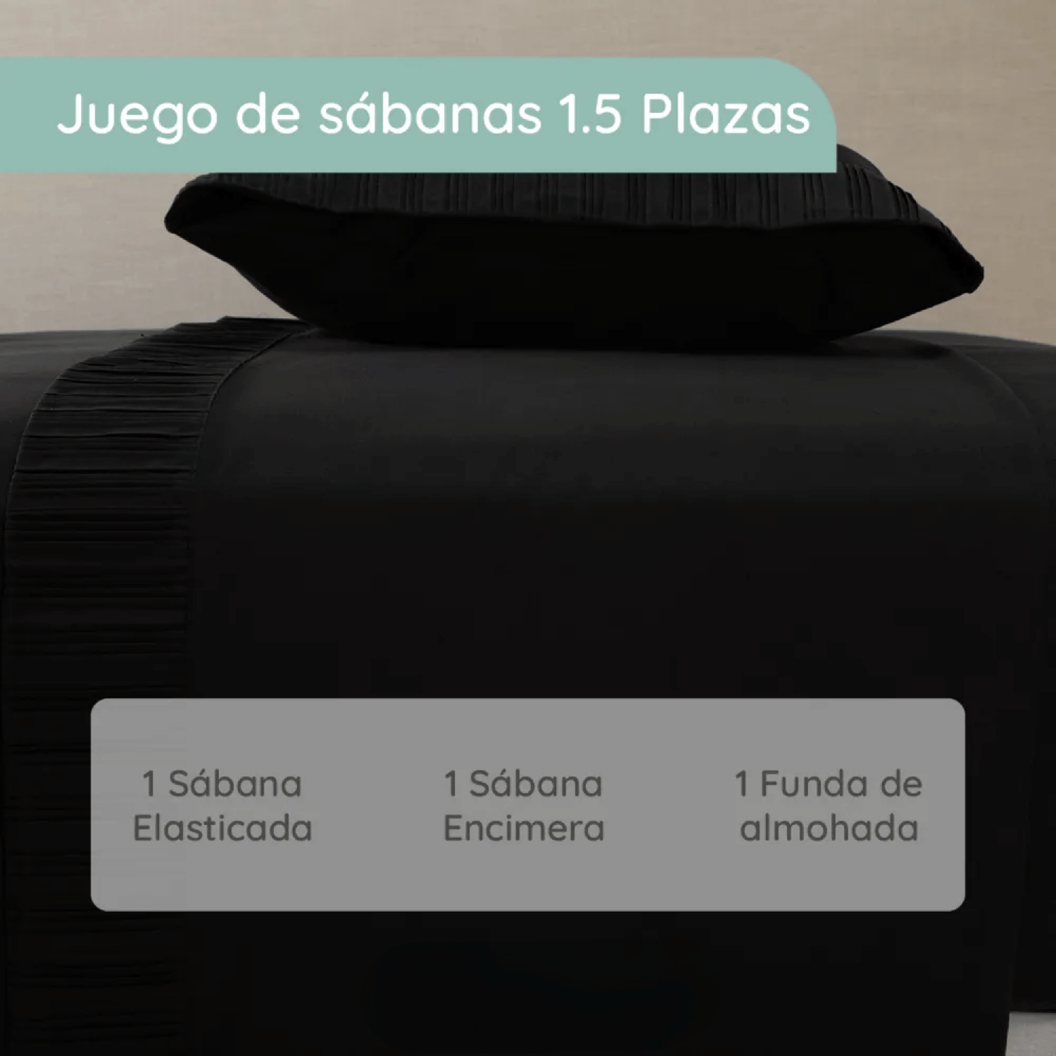 Sabanas 1.5 Plazas Microfibra 300 Hilos Negro-4