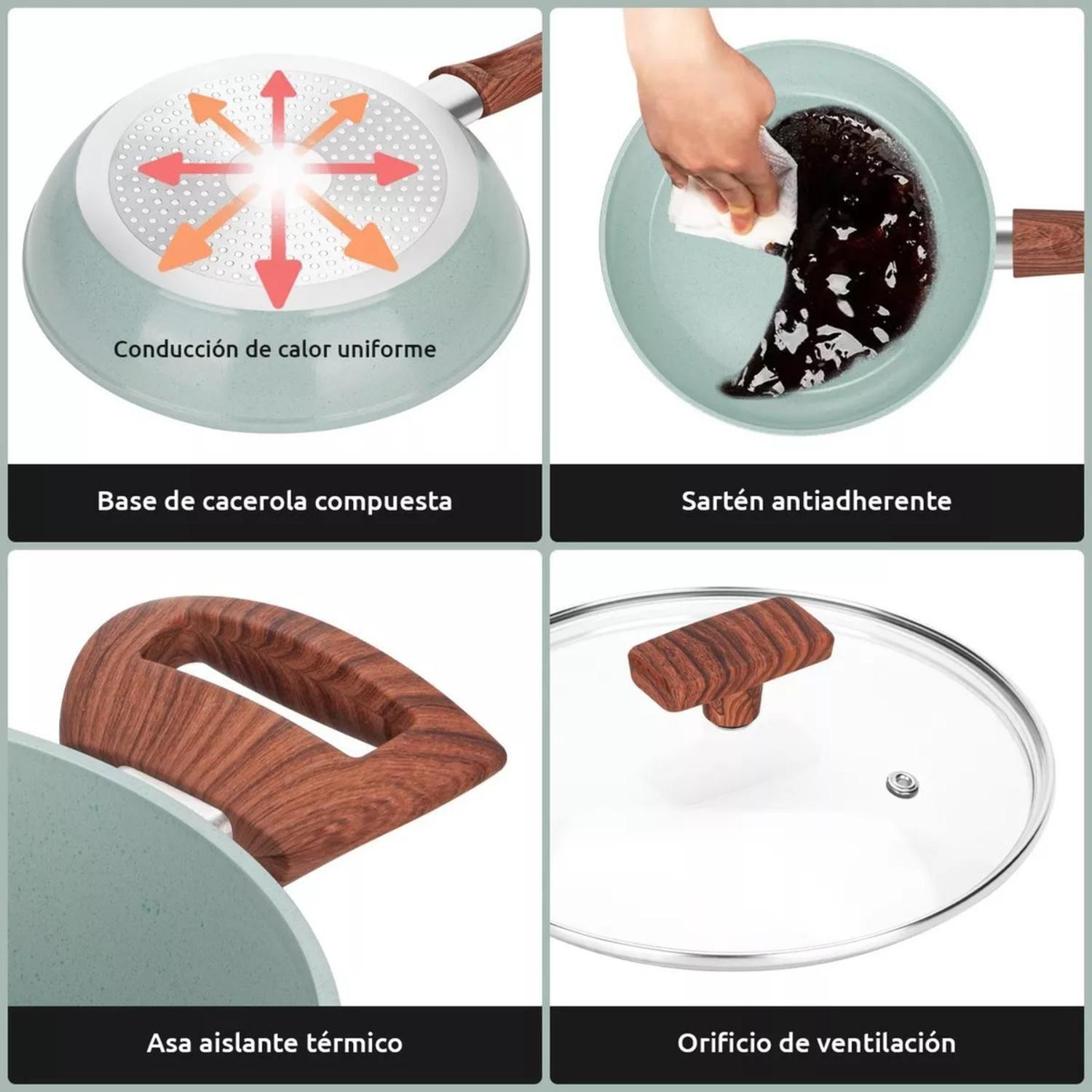 Juego Batería 10 Piezas Cocina Granito Menaje Antiadherente PMM Verde-2