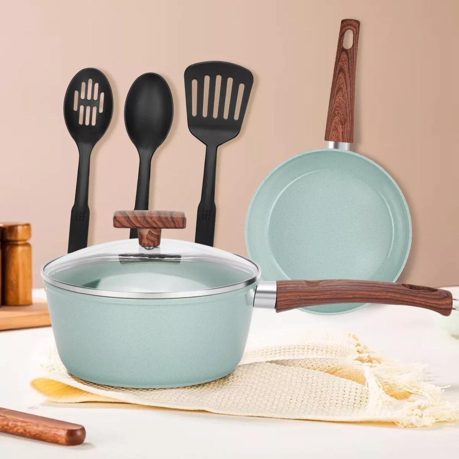 Juego Batería 10 Piezas Cocina Granito Menaje Antiadherente PMM Verde-4