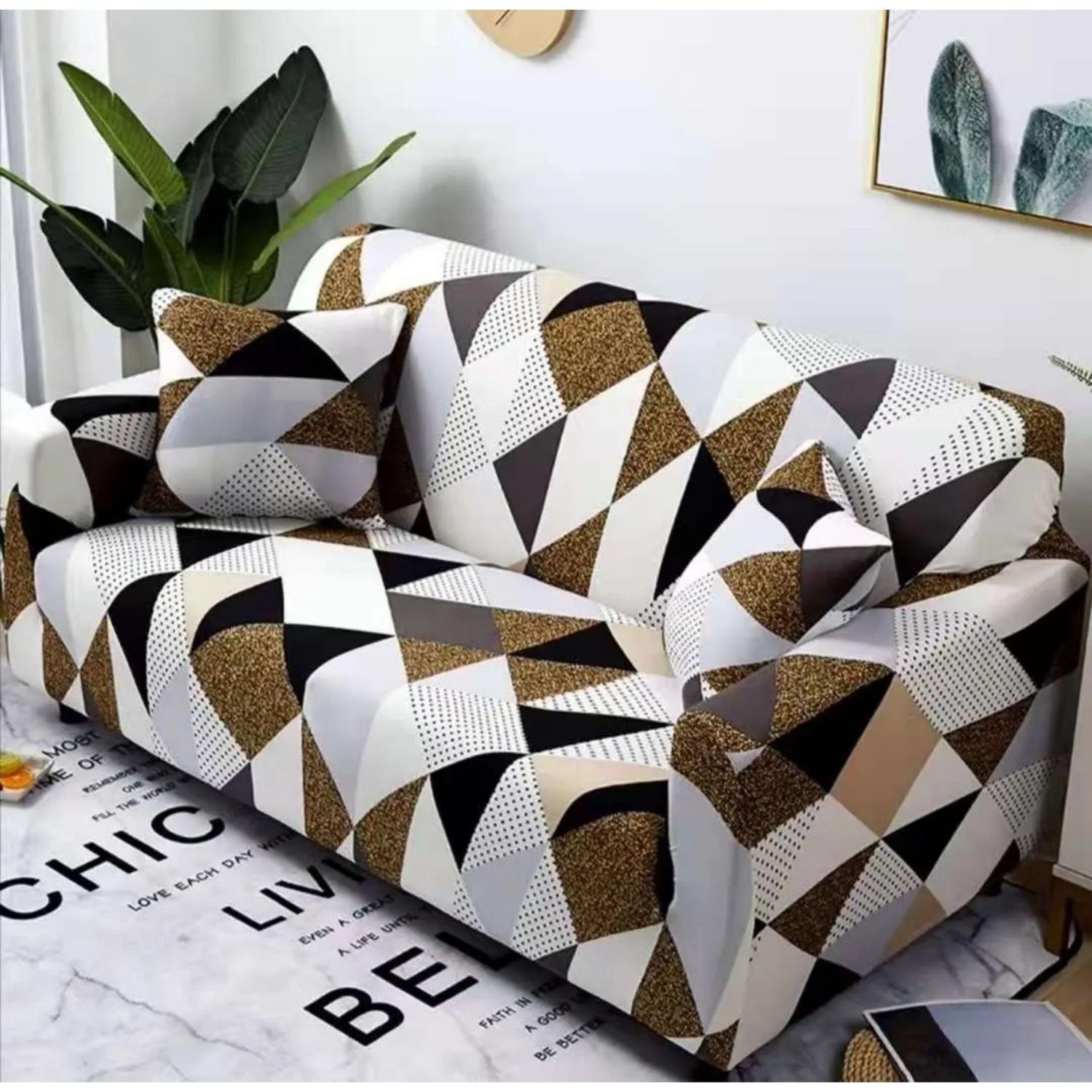 Funda Protectora Sillón Sofá Tela Elásticada Cubos 220 CM Café-3