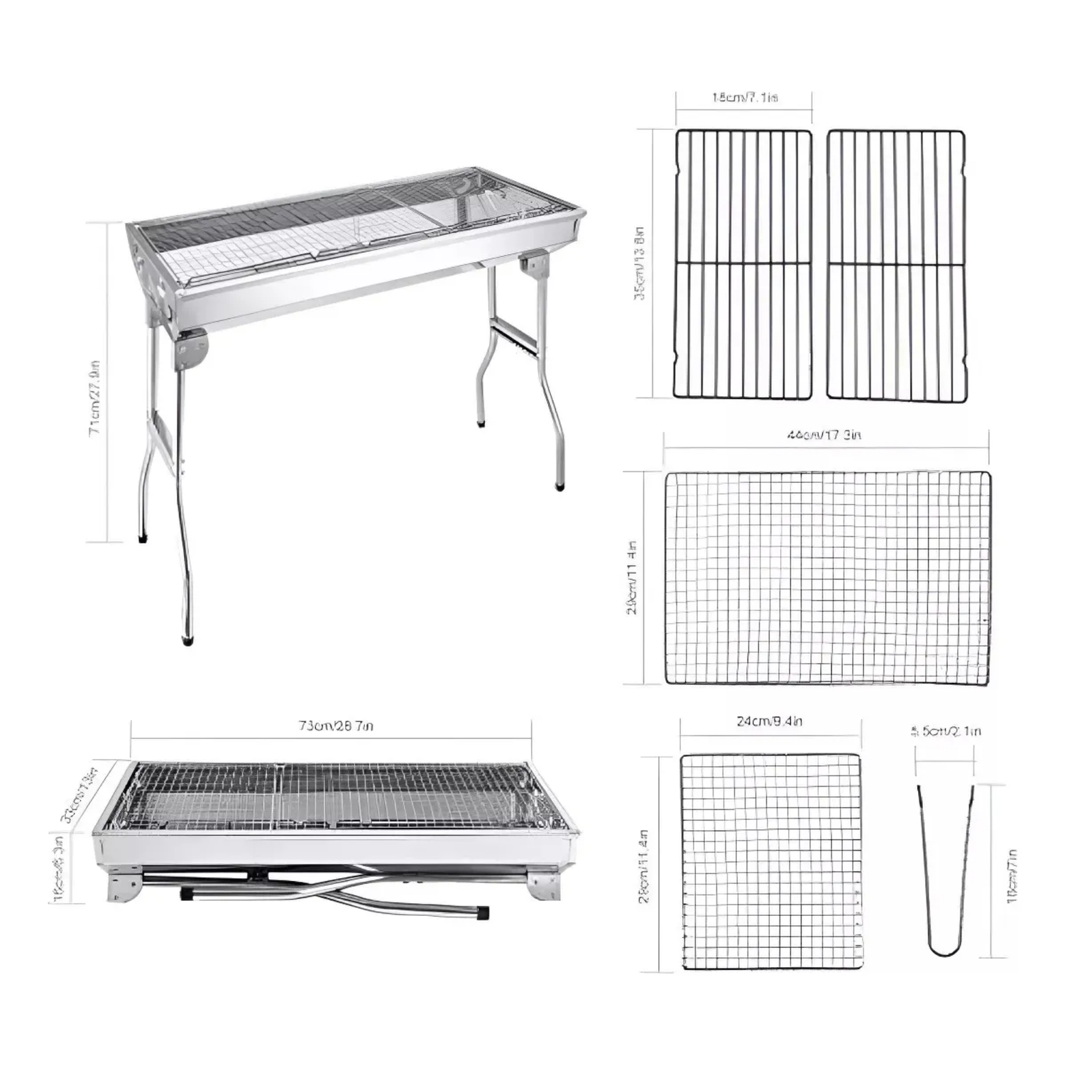 Parrilla Carbón Portatil Plegable Acero Inoxidable 95x71x3 CM-4