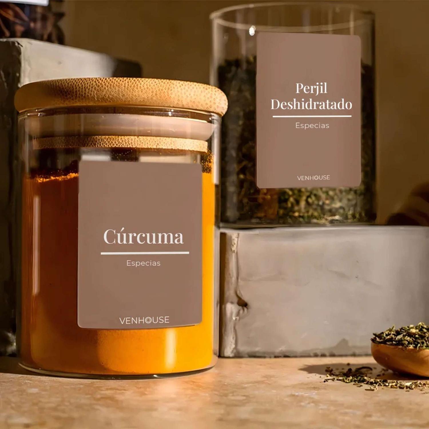 Pack 15 Frascos Contenedor Vidrio 15 Etiquetas 180 ML Bambú Marrón-2