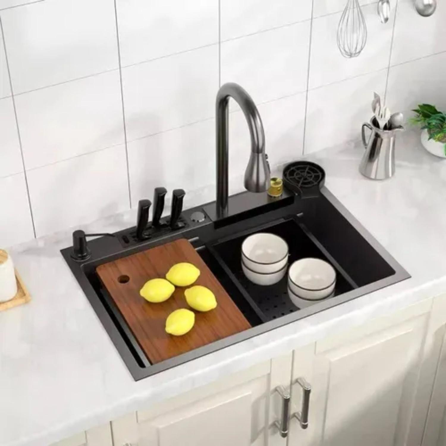 Lavaplato Empotrado Más Tabla Picar 68x45 CM Negro-3