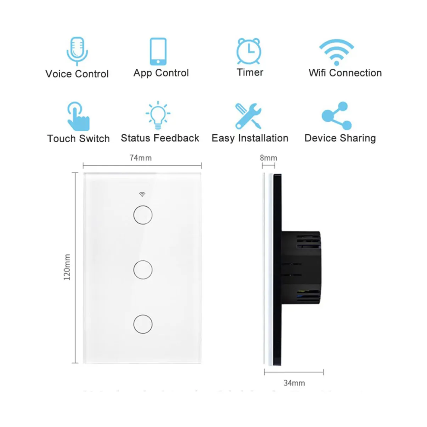 Interruptor Wifi Inteligente Neutro 2 Canales Blanco-3