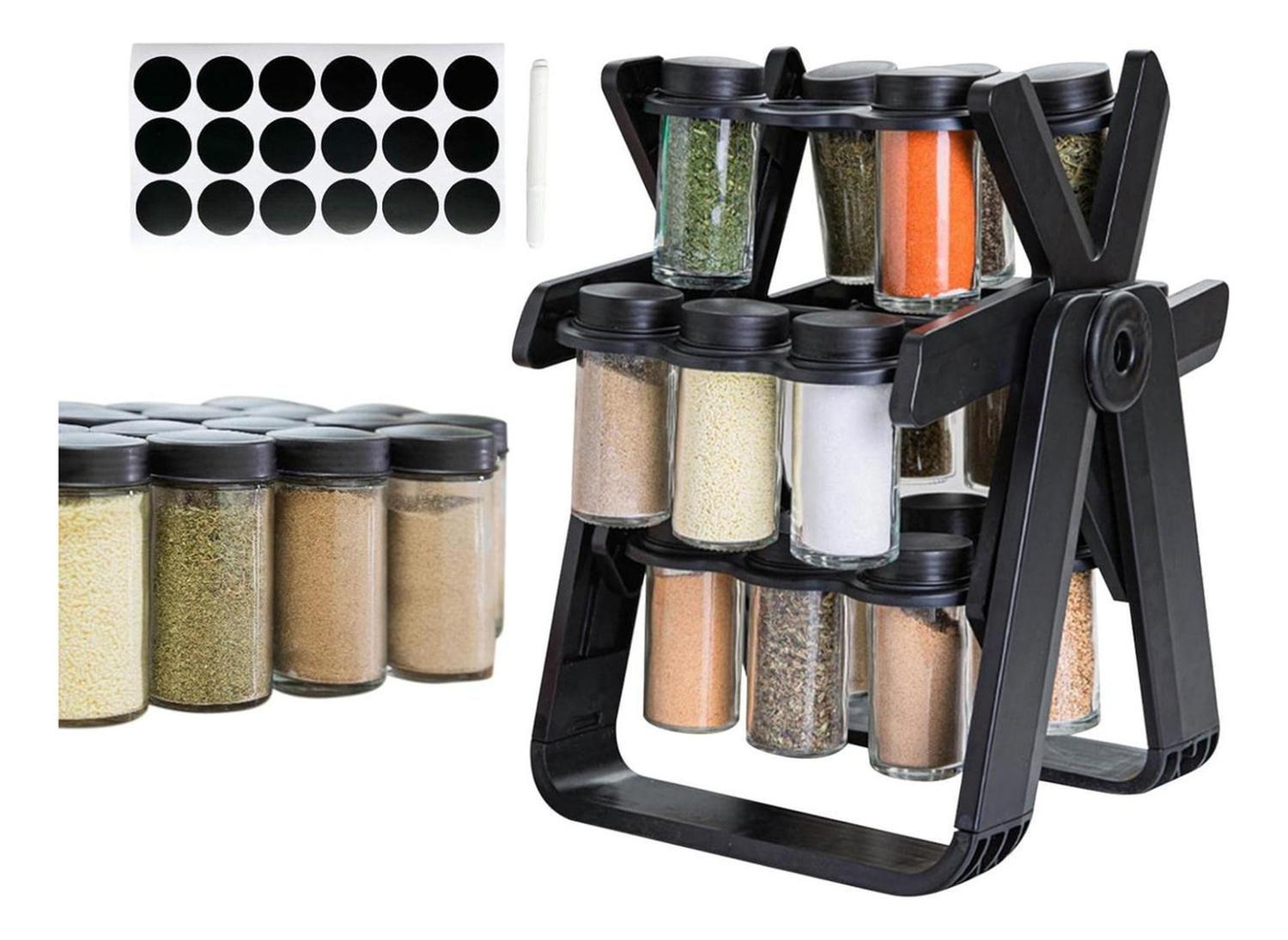 Especiero Condementero Giratorio Cocina Multiuso 18 Frascos Negro-2