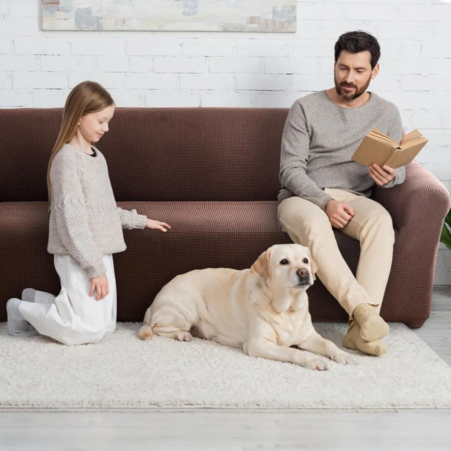 Funda Sofá Cubre Sillón Protectora Elastizada 230 CM Café-3