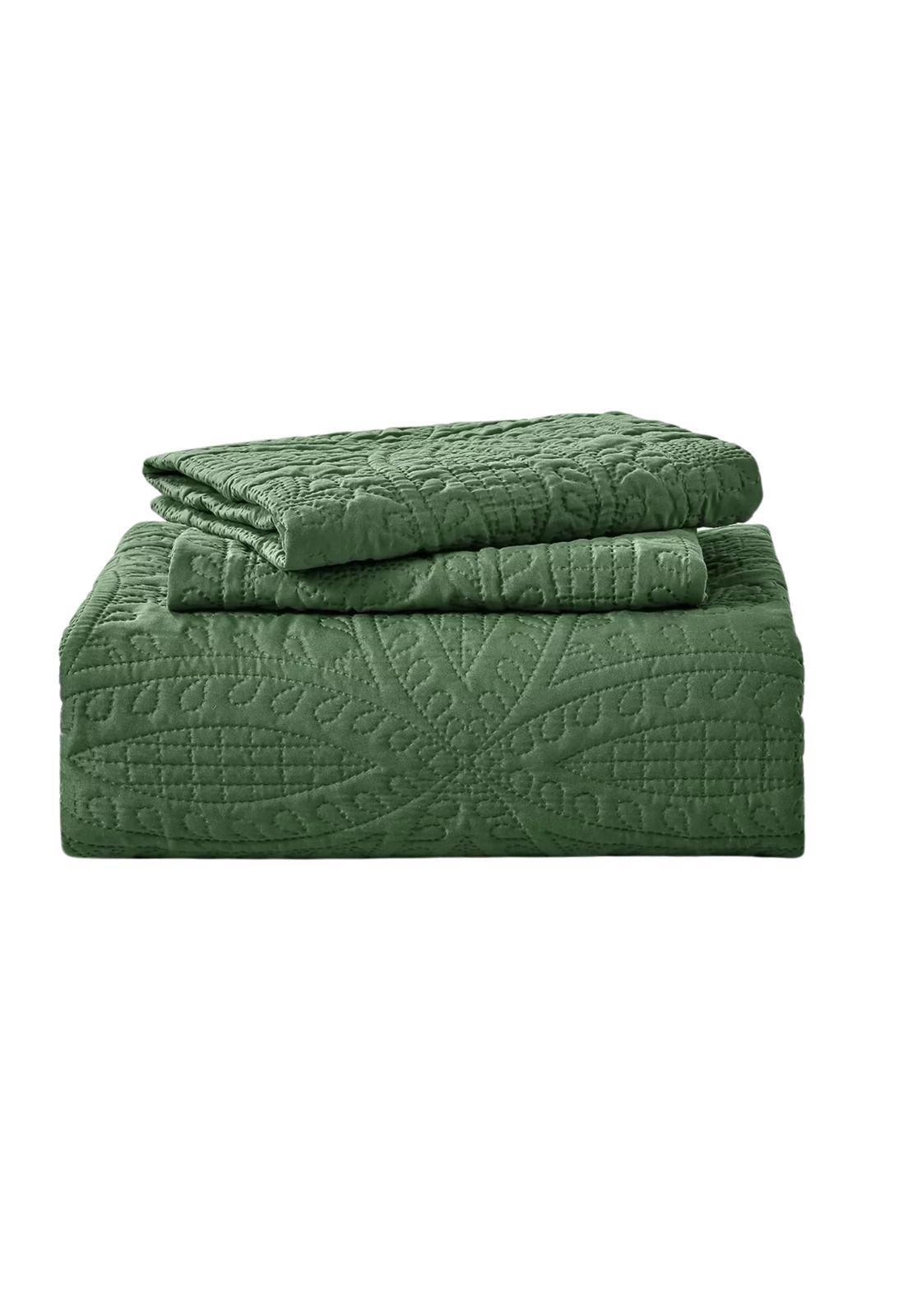 Cubrecama Quilt Reversible Queen 228x228 CM Más Fundas Almohada Verde-1