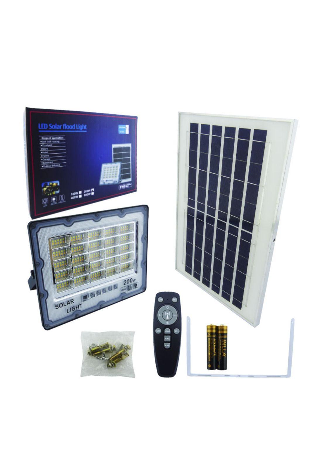 Foco Proyector Solar LED 200 Watt Dúo Color Panel Solar 250 LED Luz Cálida Fría Control Remoto-2