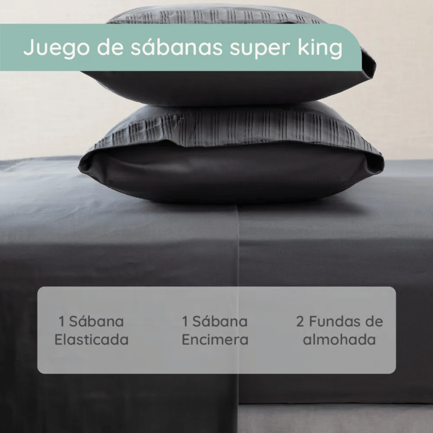 Sabanas Colchón Super King Microfibra 300 Hilos Gris Oscuro-2