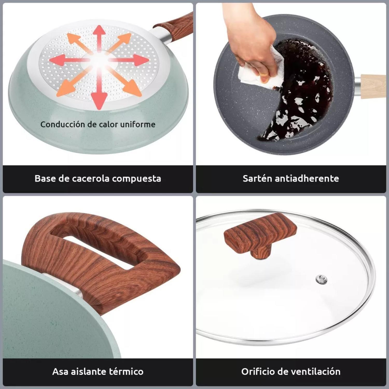 Juego Batería 10 Piezas Cocina Granito Menaje Antiadherente PMM Negro-2