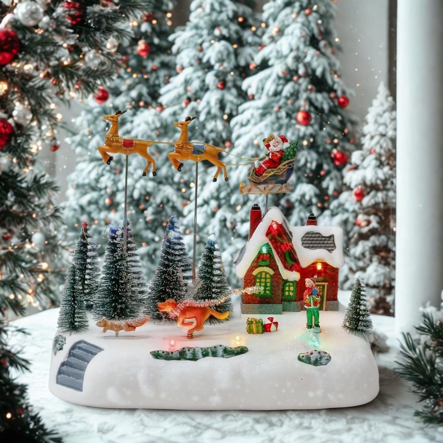 Decoración Navidad Villa Navideña Sonido Luces Movimiento Pascuero Renos-4