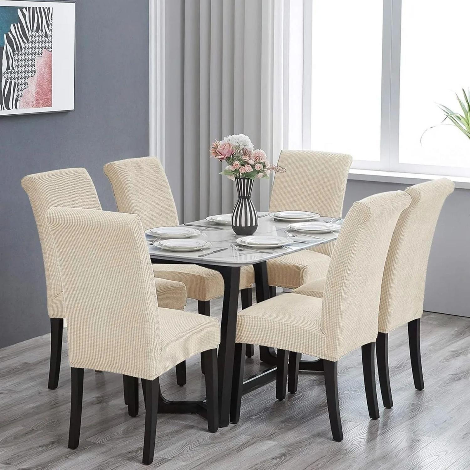 Pack 6 Funda Silla Comedor Tela Elasticada 70x45x45 CM Beige-2