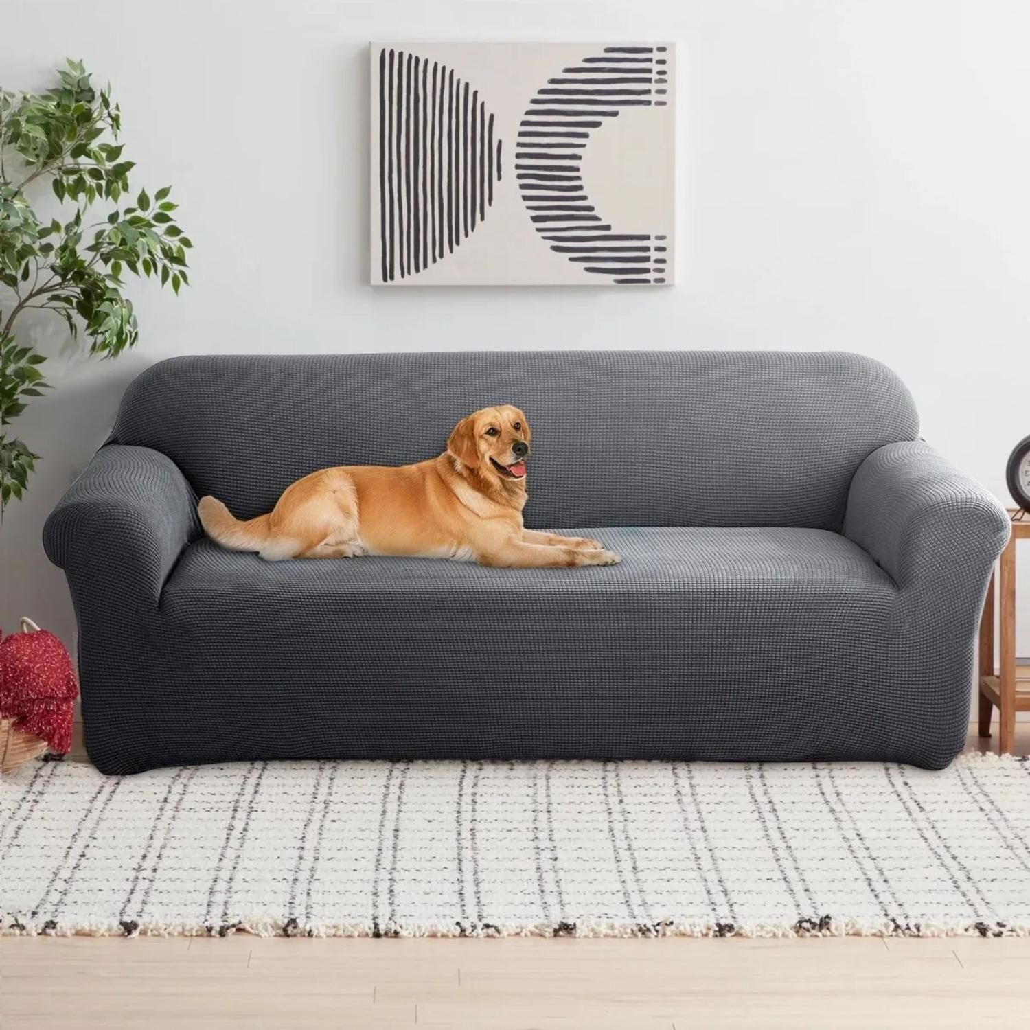 Funda Sofá Cubre Sillón Protectora Elastizada 230 CM Gris Oscuro-4