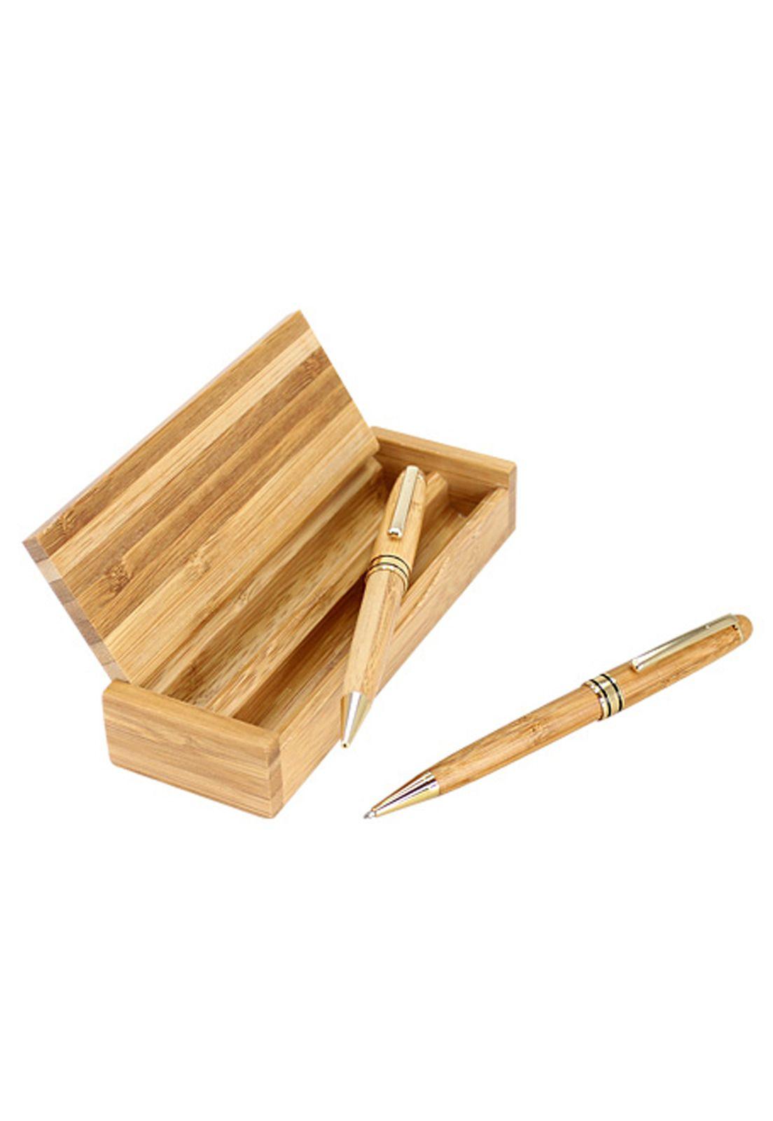 Set 2 Bolígrafo Lápiz Estuche Bambú Deluxe-2