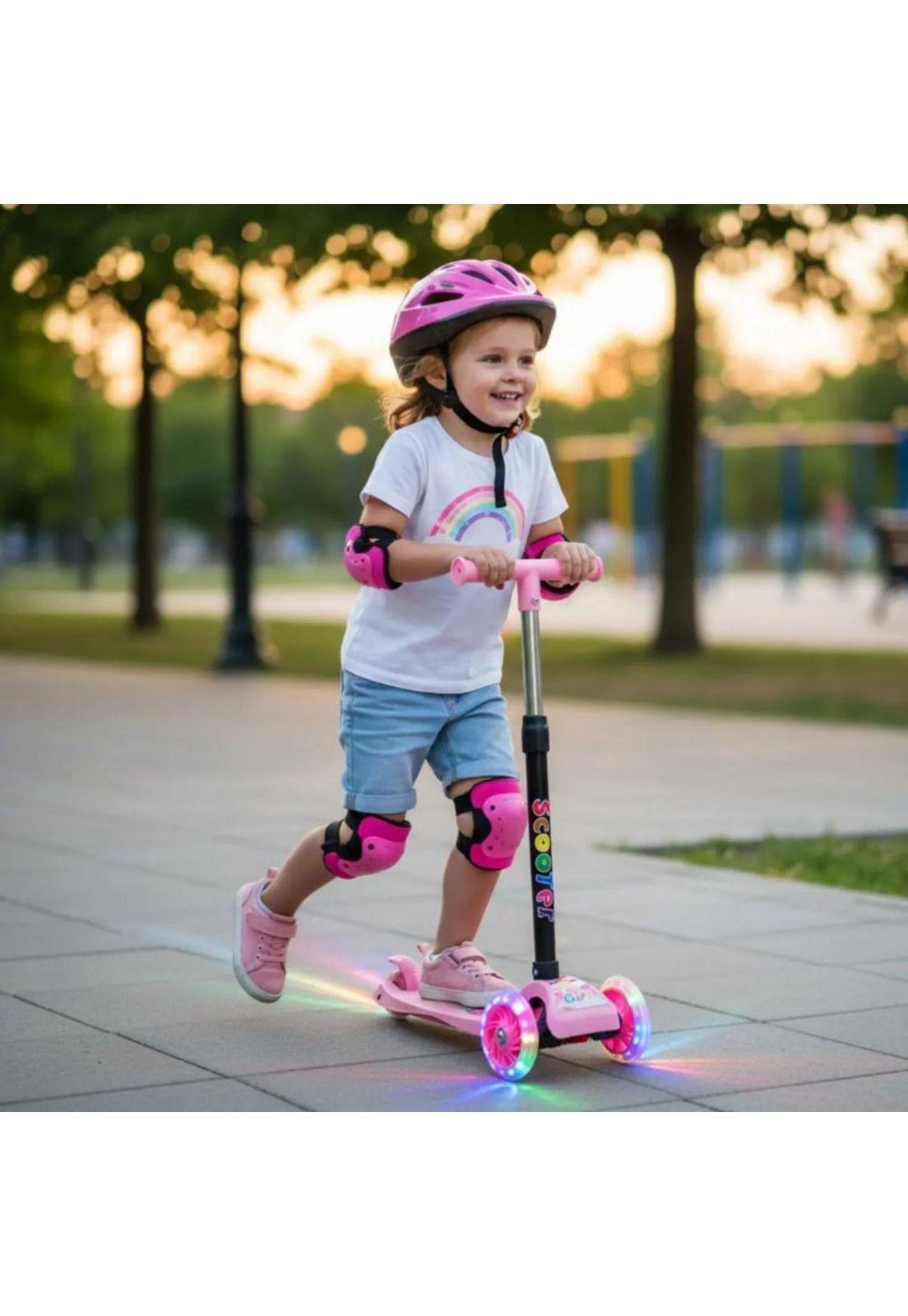 Scooter Monopatín 3 Ruedas LED Infantil Regulable Rosado-4