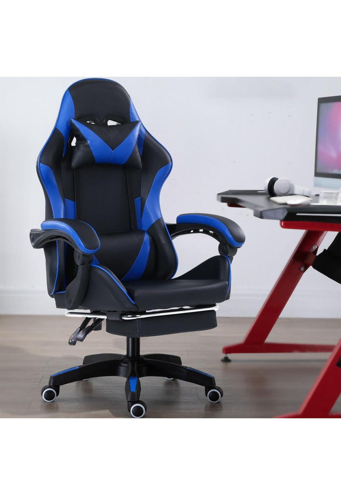 Silla Gamer Oficina Ajustable Reclinable Azul-5