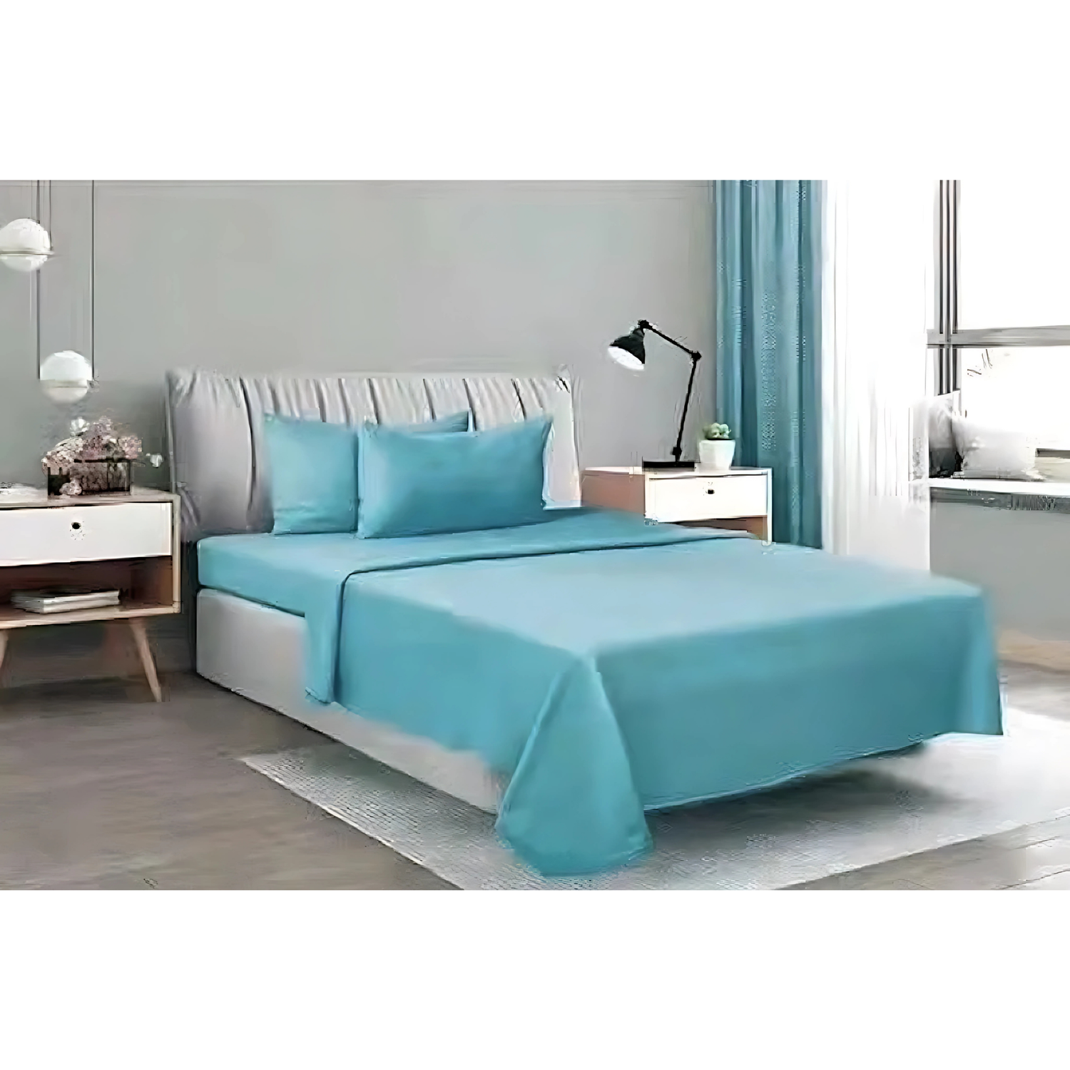 Sabanas 2 Plazas 4 Piezas Polar 144 Hilos Turquesa-1