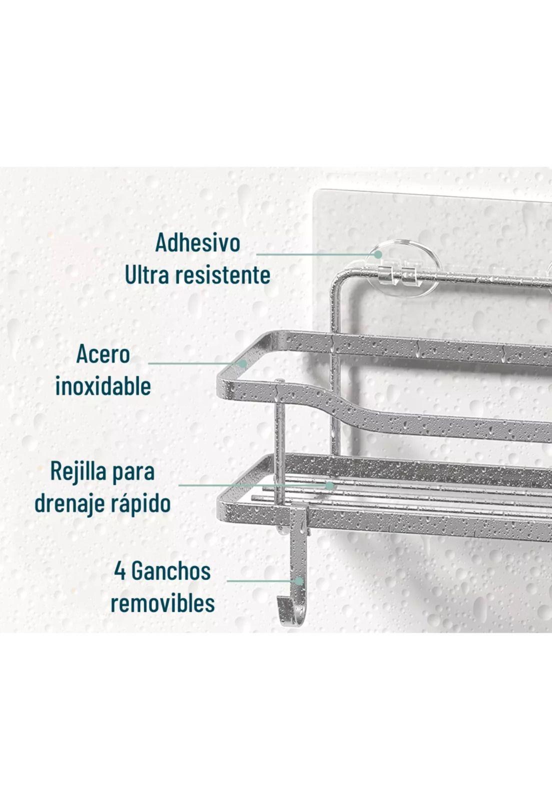 Organizador Ducha Baño Adhesivo 2 Repisas 13x31x7.5 CM Gris-2