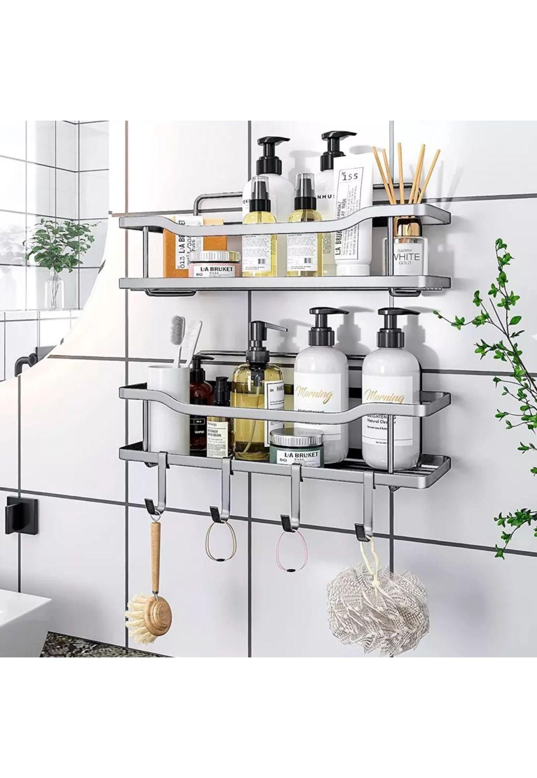 Organizador Ducha Baño Adhesivo 2 Repisas 13x31x7.5 CM Gris-4