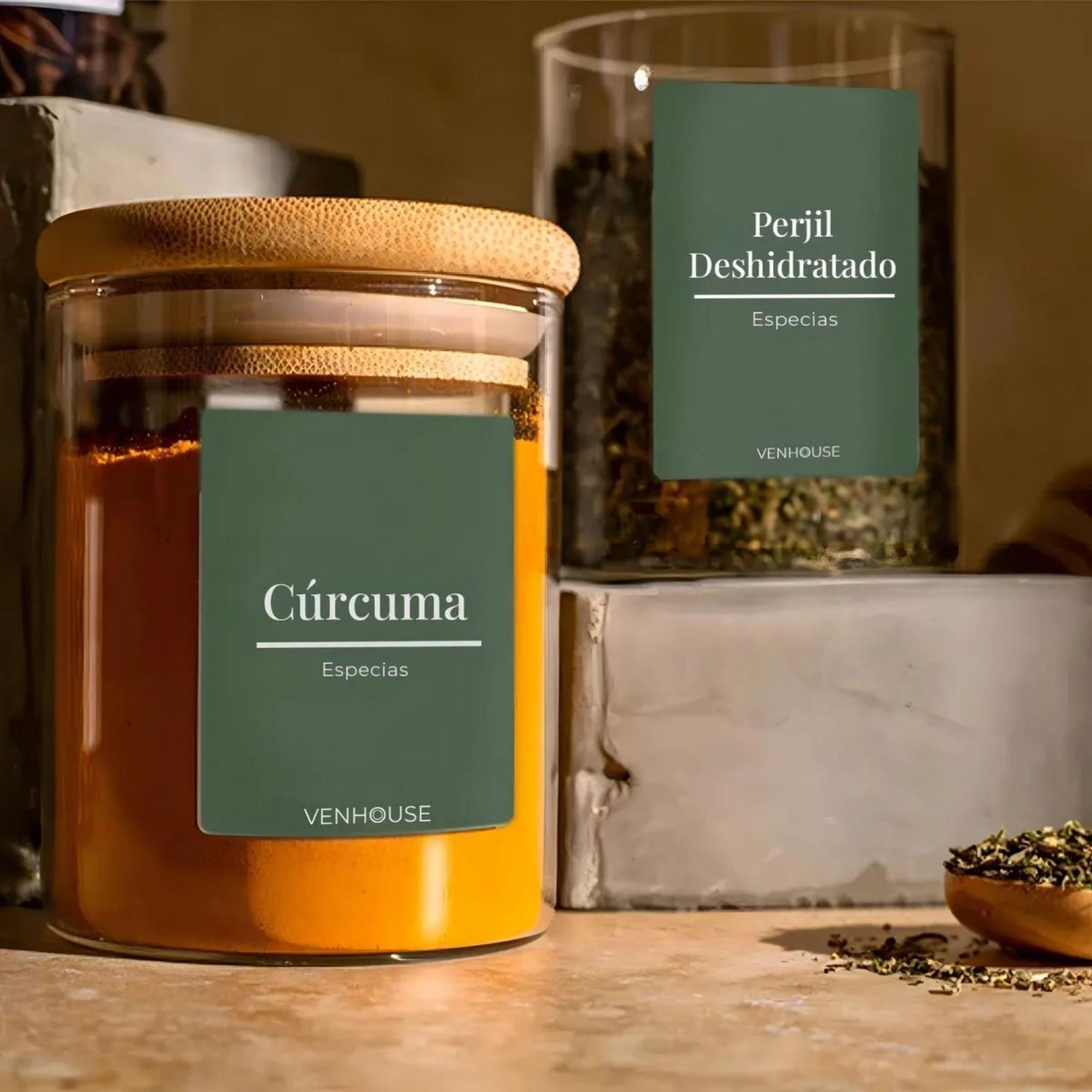 Pack 12 Frascos Contenedor Vidrio Redondo 15 Etiquetas 180 ML Bambú Verde-2