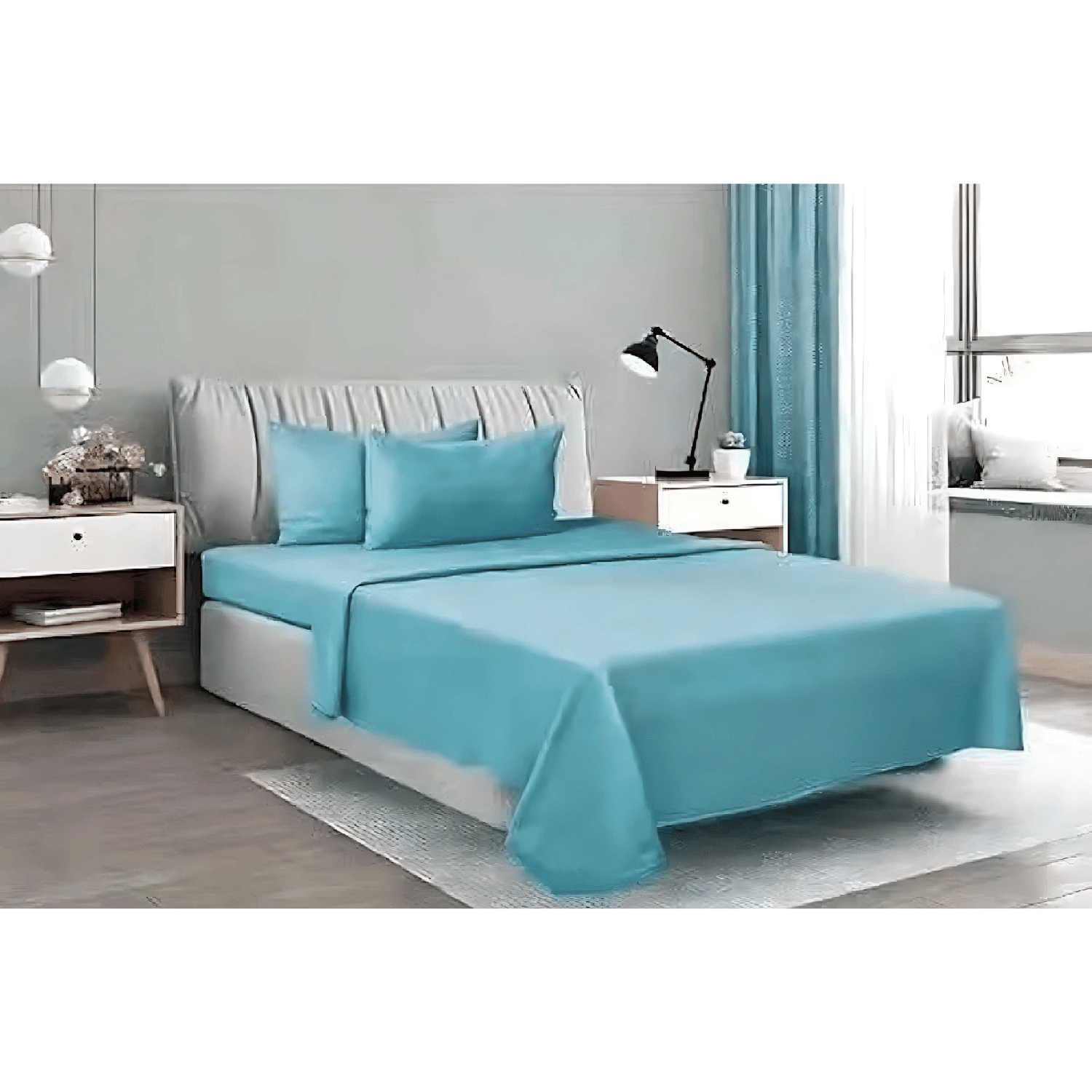 Sabanas 2 Plazas Elasticada 4 Piezas Polar 144 Hilos Turquesa-3