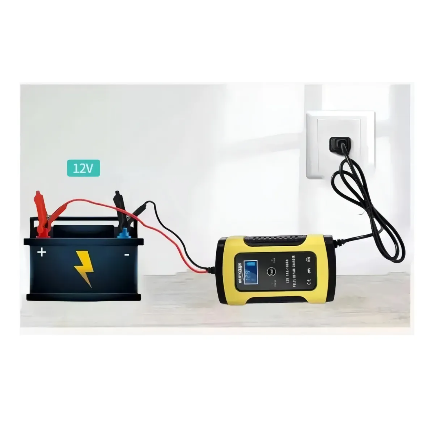 Cargador Batería Automóvil Moto 60 Watt Carga Inteligente 12 V Amarillo-3