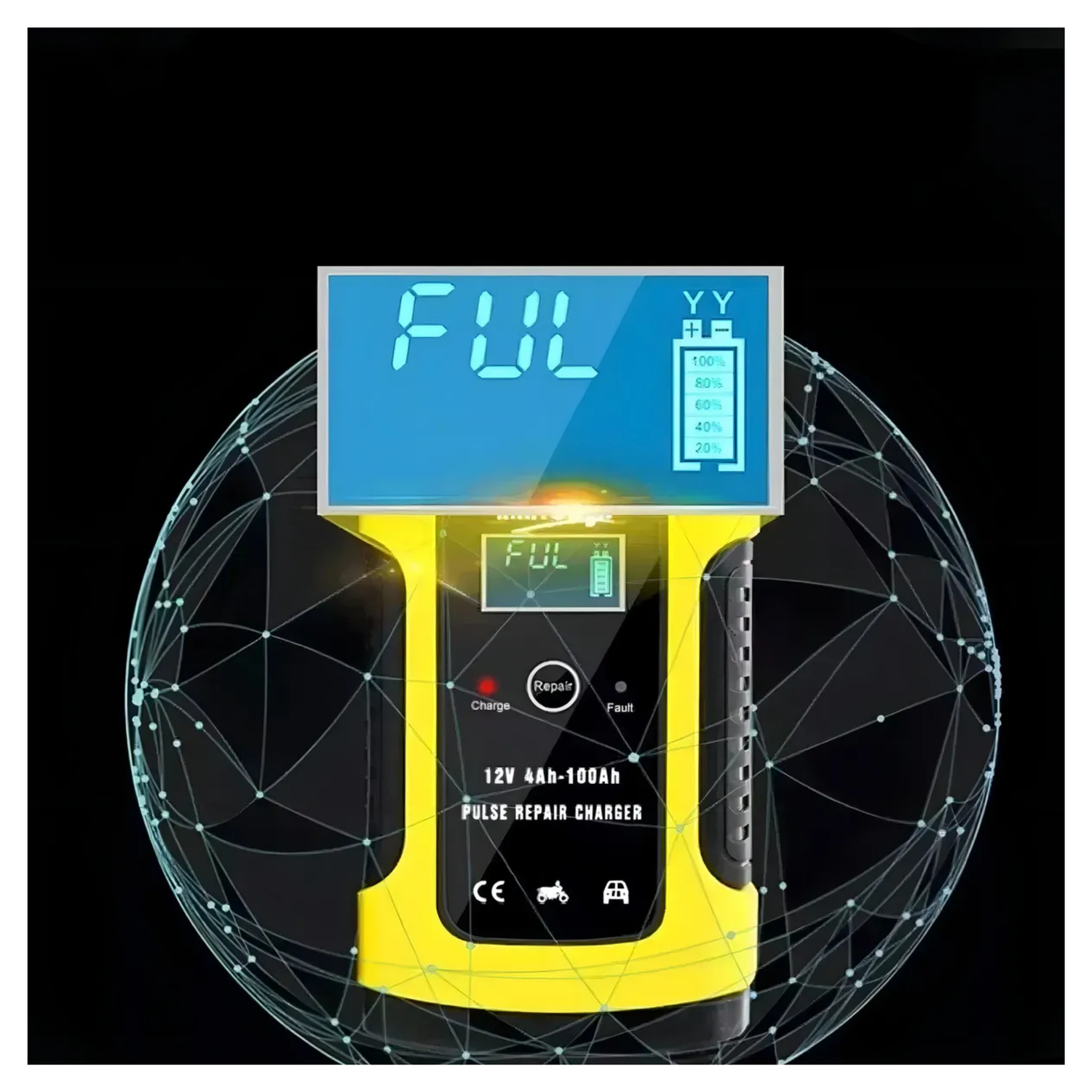 Cargador Batería Automóvil Moto 60 Watt Carga Inteligente 12 V Amarillo-4