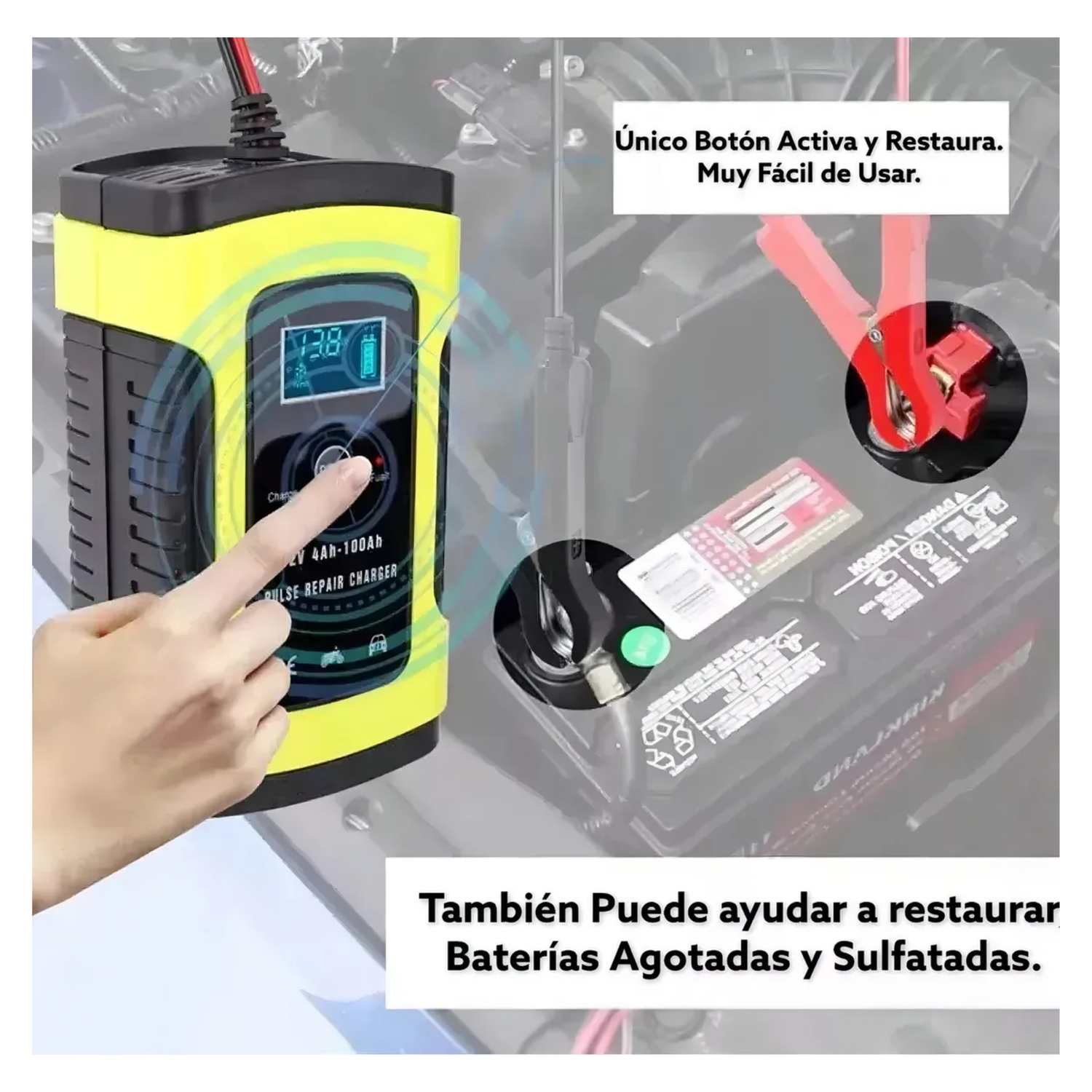 Cargador Batería Automóvil Moto 60 Watt Carga Inteligente 12 V Amarillo-5