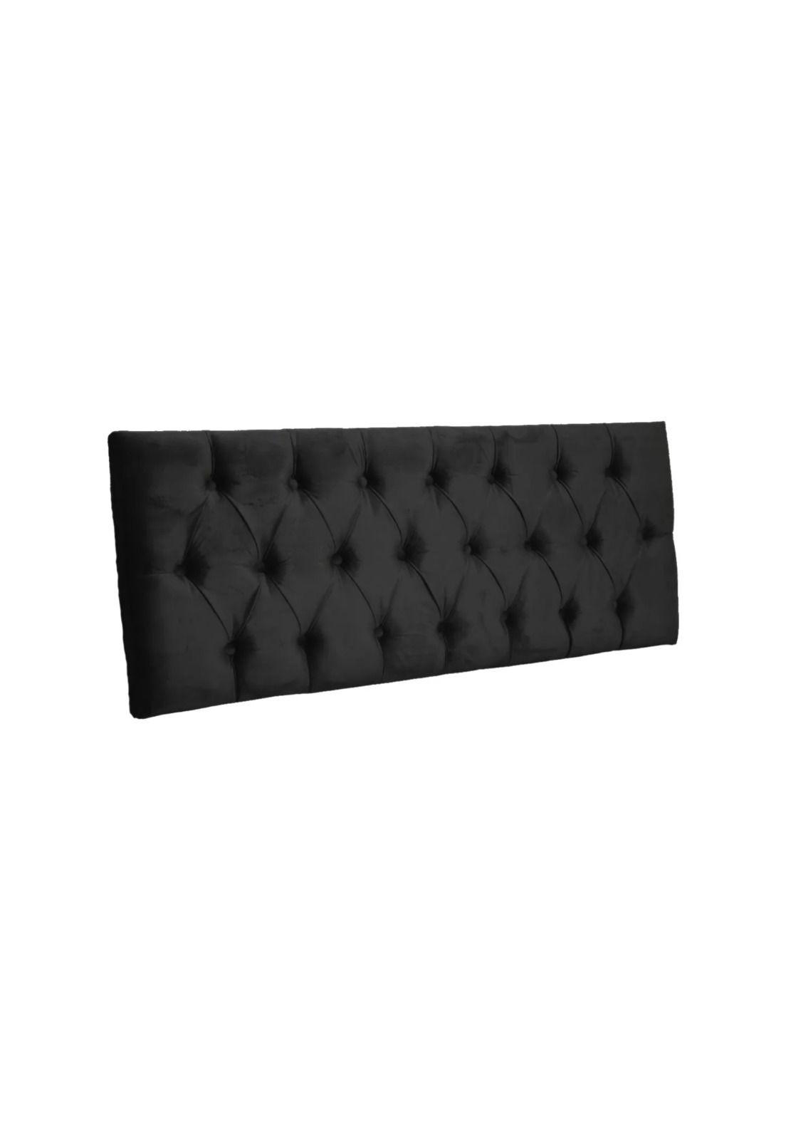 Respaldo Elegante King Capitone 180x60 CM Negro Felpa Botones-1