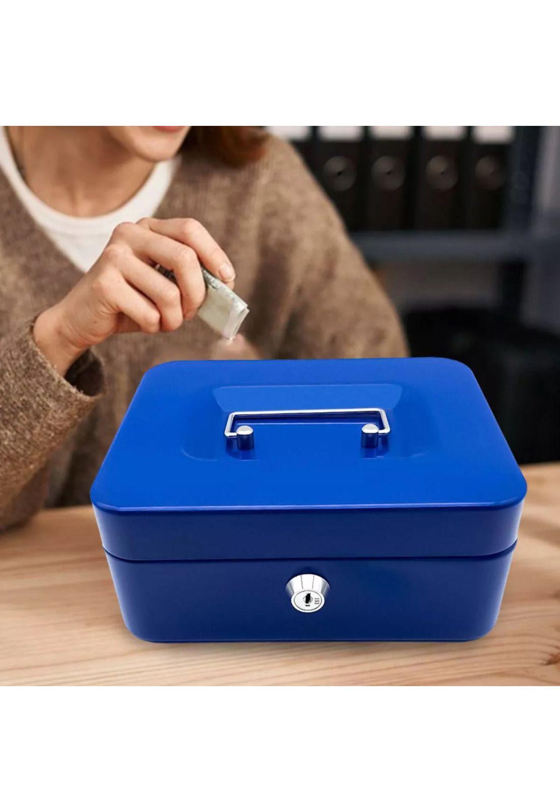 Caja Fuerte Metálica Dinero + Llave Seguridad 15x12 CM Azul-4