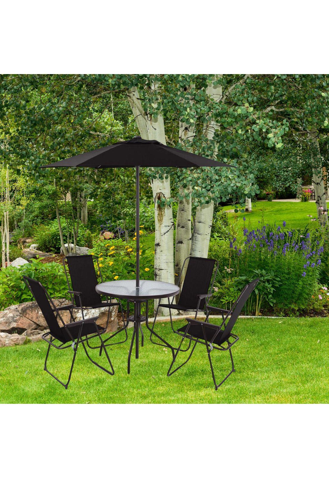 Juego Comedor Terraza Jardín Exterior + 4 Sillas Quitasol Metal-4