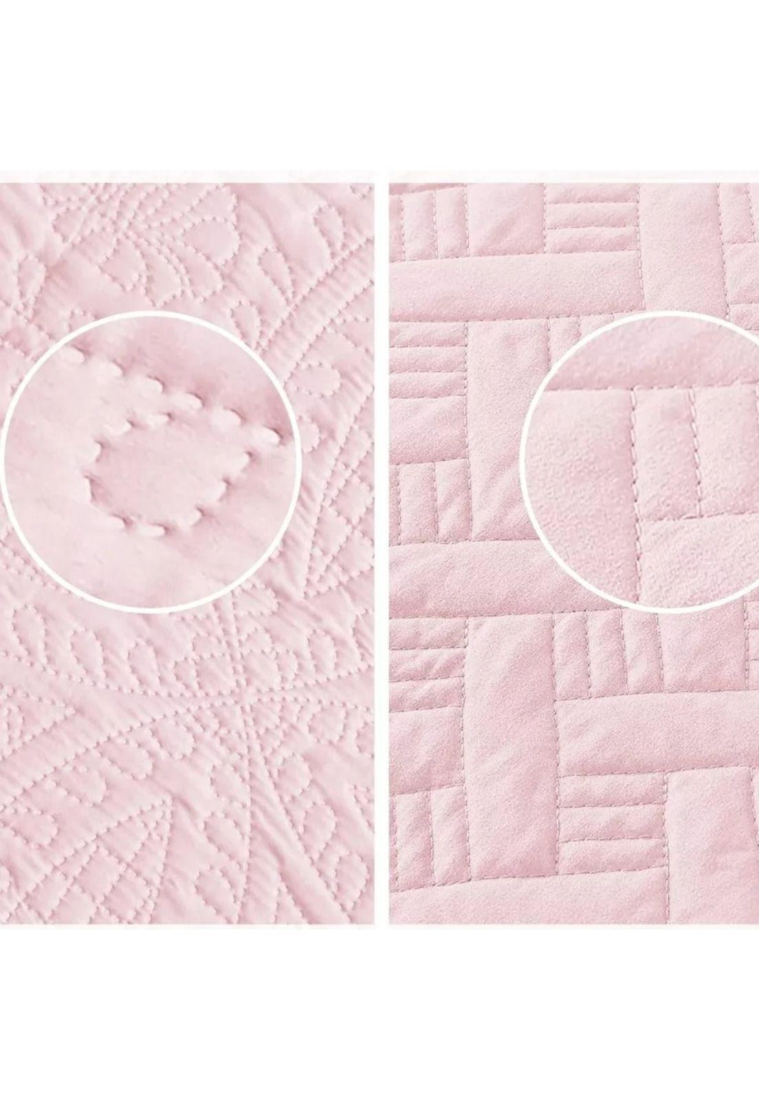 Cubrecama Quilt Reversible Queen 228x228 CM Más Fundas Almohada Rosa Blanco-5