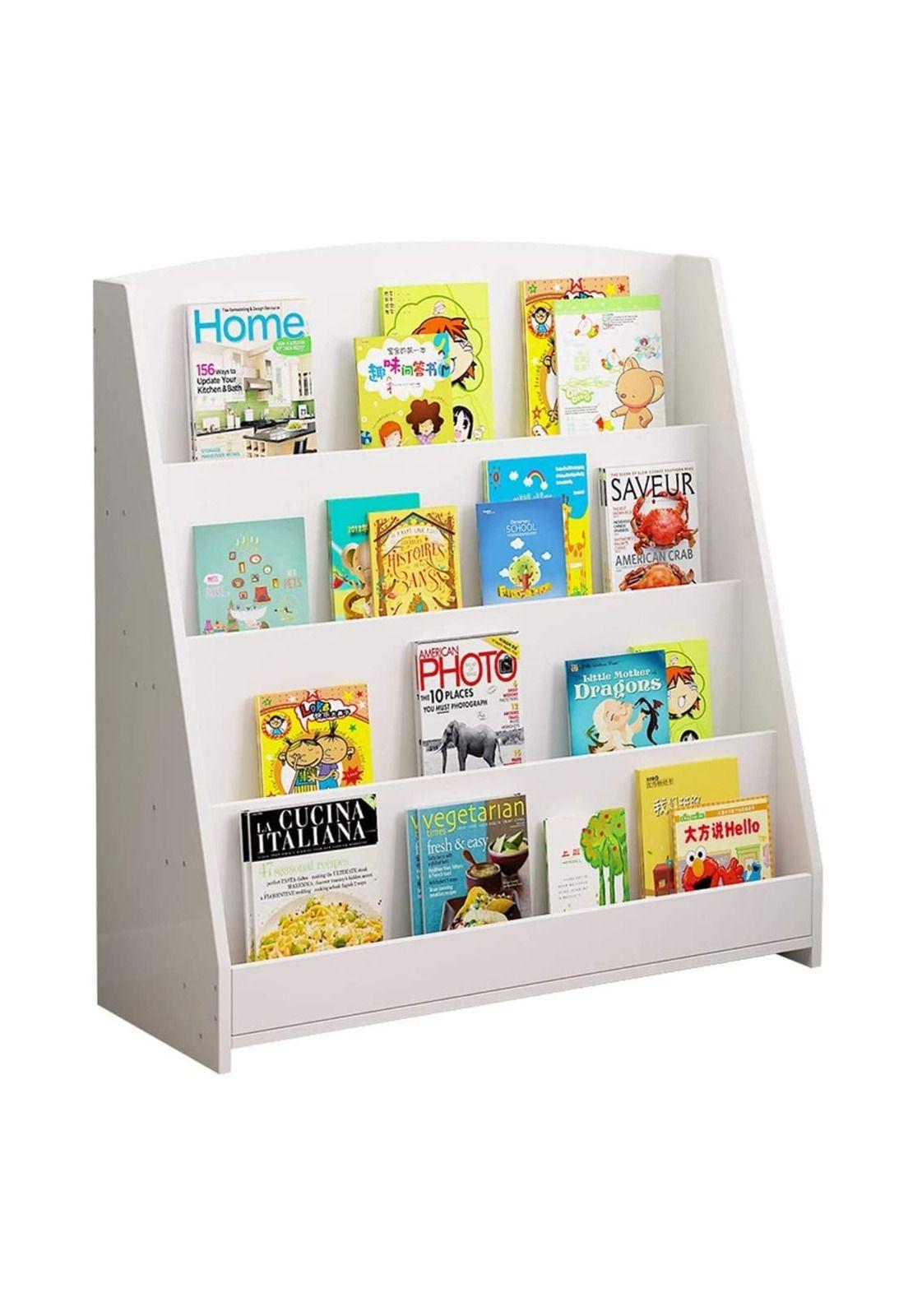 Estante Librero Niños Madera 4 Niveles 80x30x88 CM Blanco-0