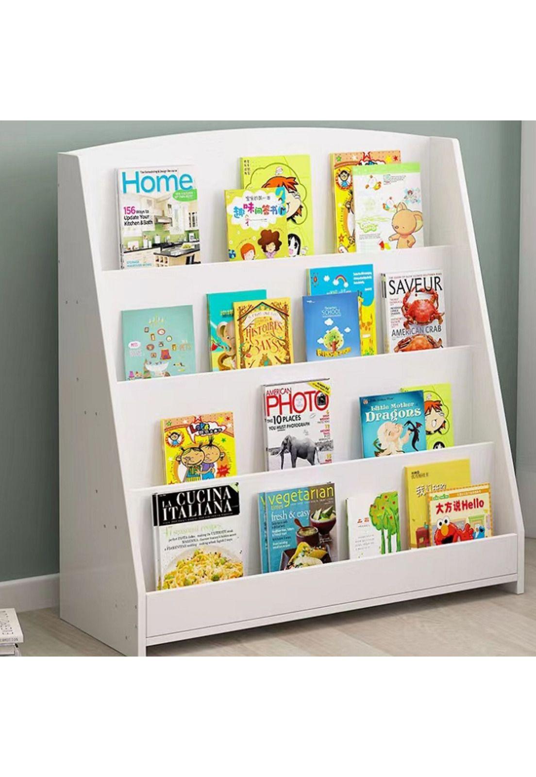 Estante Librero Niños Madera 4 Niveles 80x30x88 CM Blanco-3