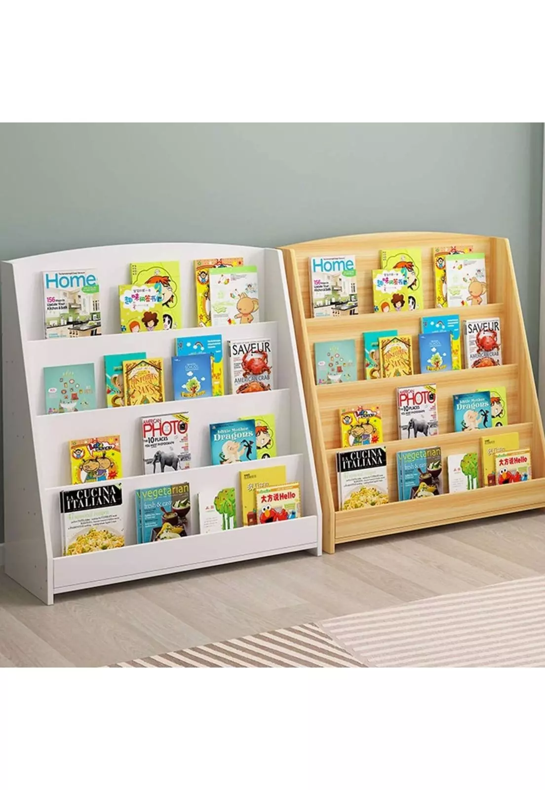 Estante Librero Niños Madera 4 Niveles 80x30x88 CM Blanco-4